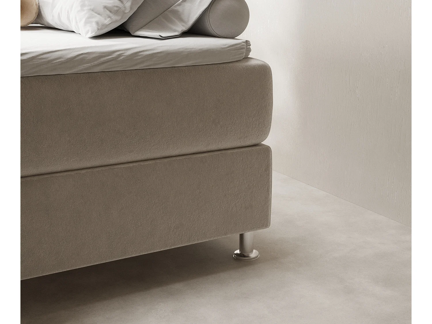 Boxspringbett aus Samtstoff Sub - Matratze - Toppermatratze - 140x200 cm - hellbeige