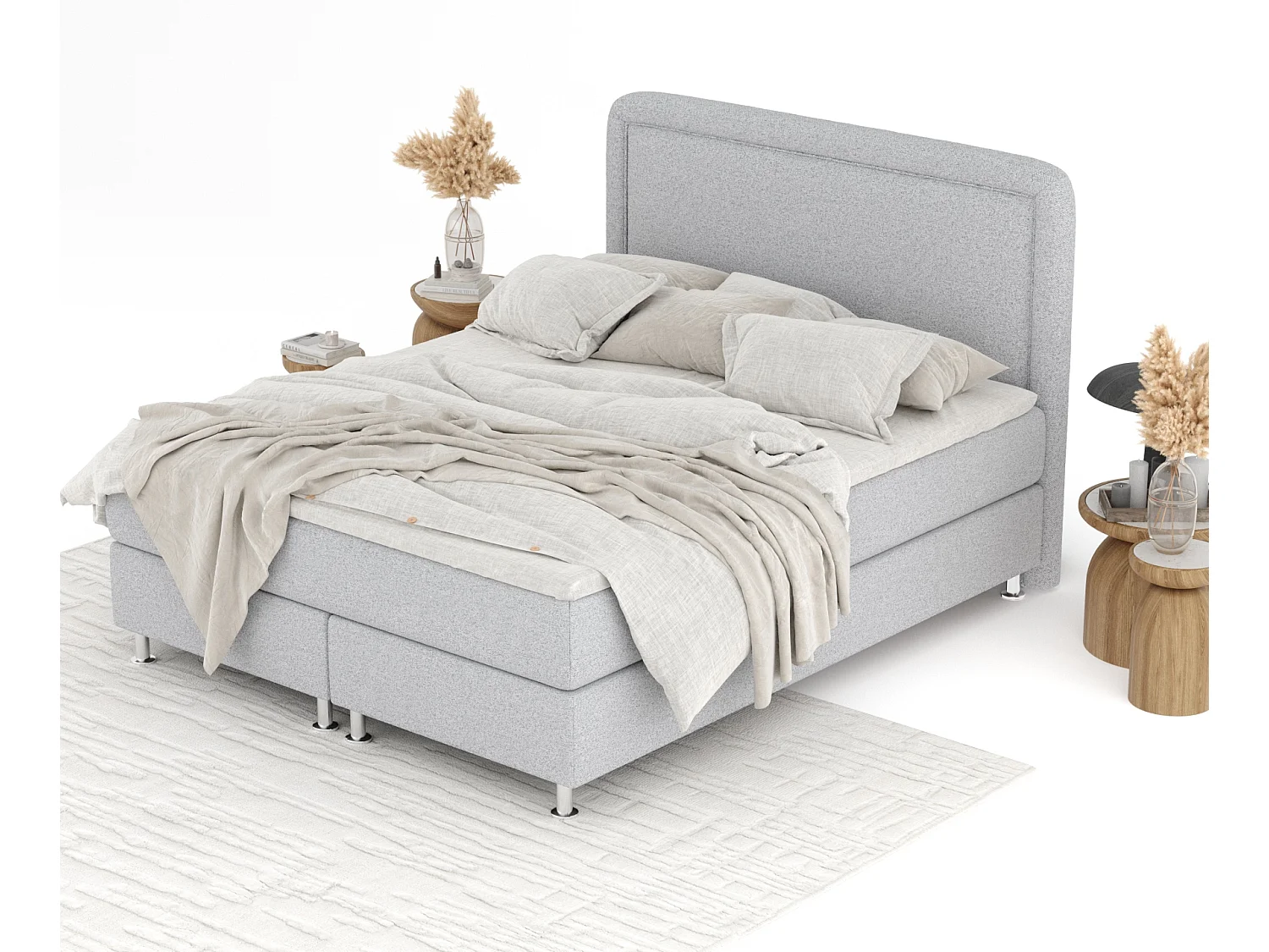 Boxspringbett aus Webstoff Salvi - Matratze - Toppermatratze - 180x200 cm - hellgrau