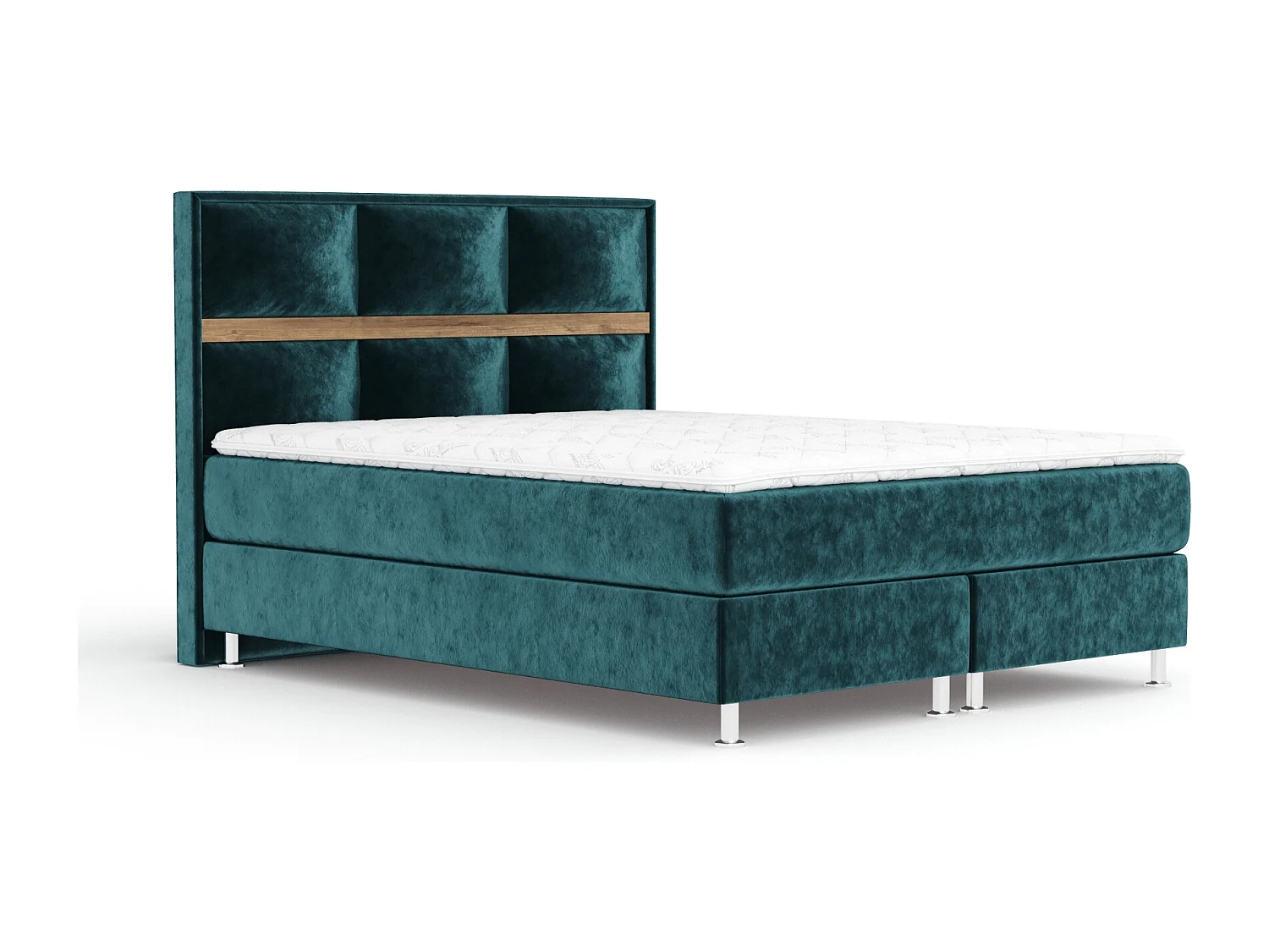 Boxspringbett aus Samtstoff Soto - Matratze - Toppermatratze - 200x200 cm - türkisfarbe