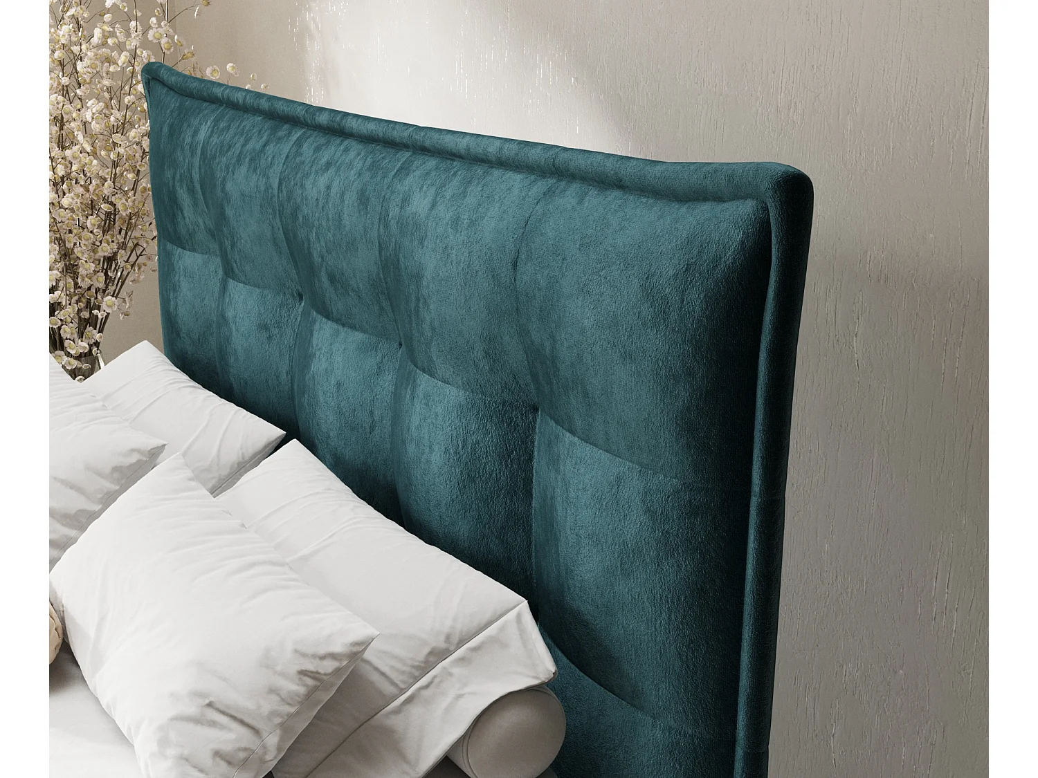 Boxspringbett aus Samtstoff Minori - Matratze - Toppermatratze - 160x200 cm - türkisfarbe