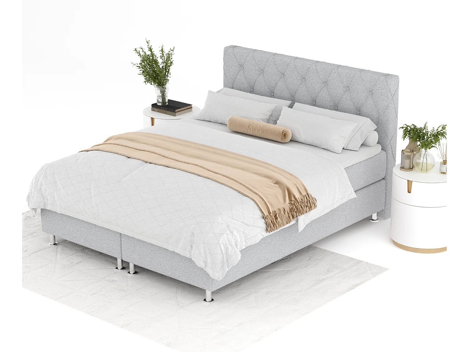 Boxspringbett aus Webstoff Otus - Matratze - Toppermatratze - 140x200 cm - hellgrau