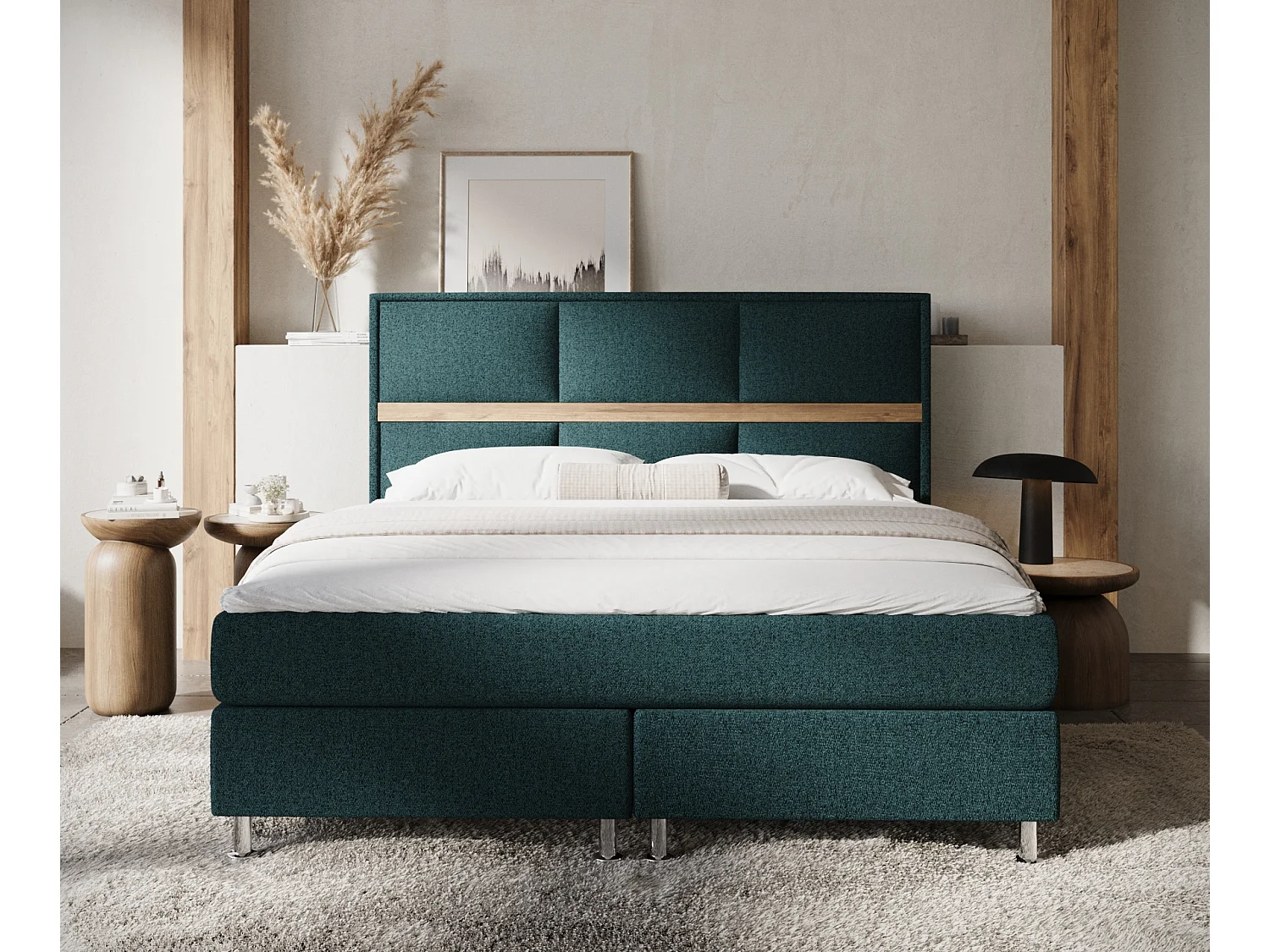 Boxspringbett aus Webstoff Soto - Matratze - Toppermatratze - 140x200 cm - grün