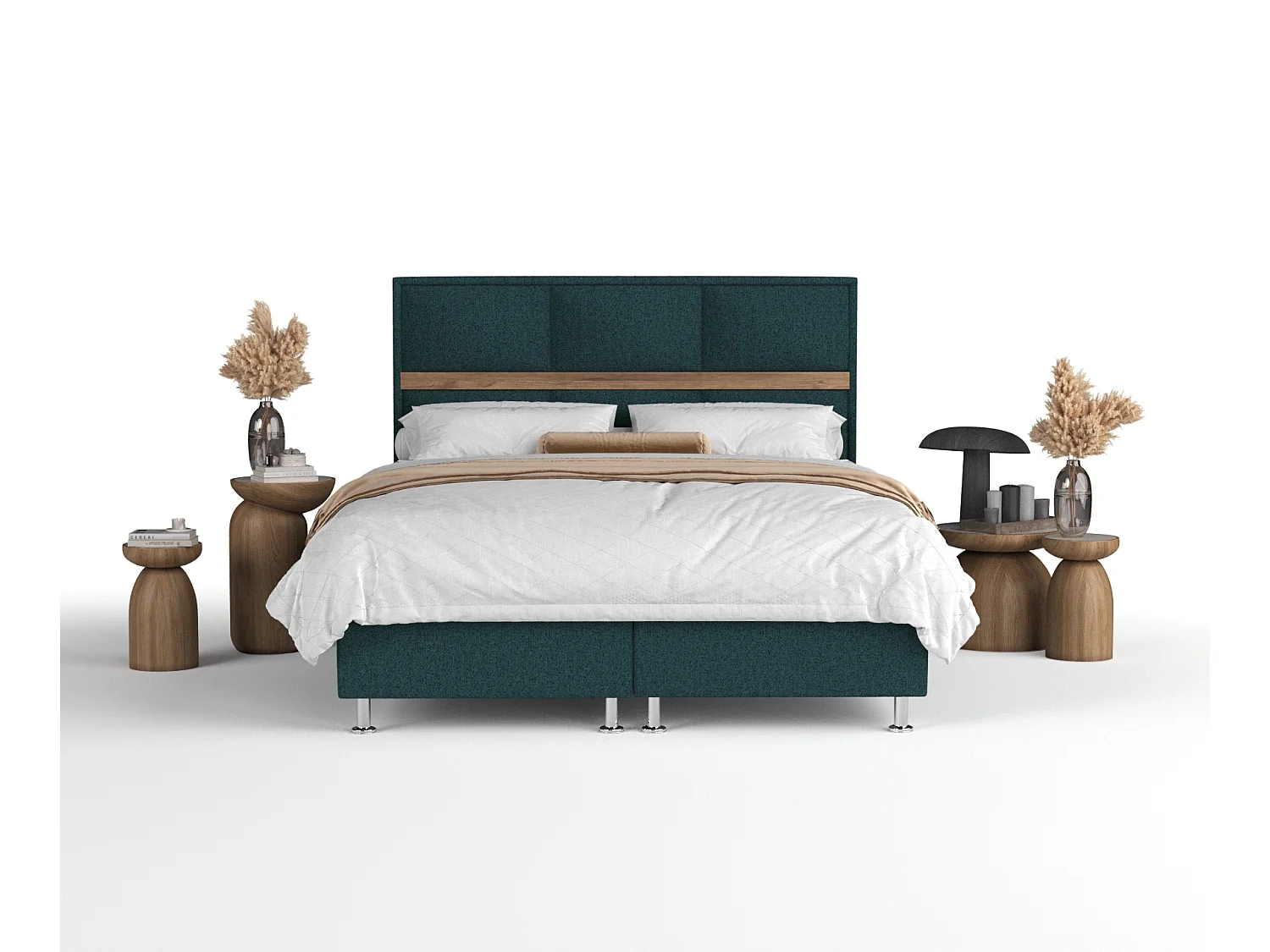 Lit boxspring en toile tissée Soto - matelas - surmatelas - 140x200 cm - vert