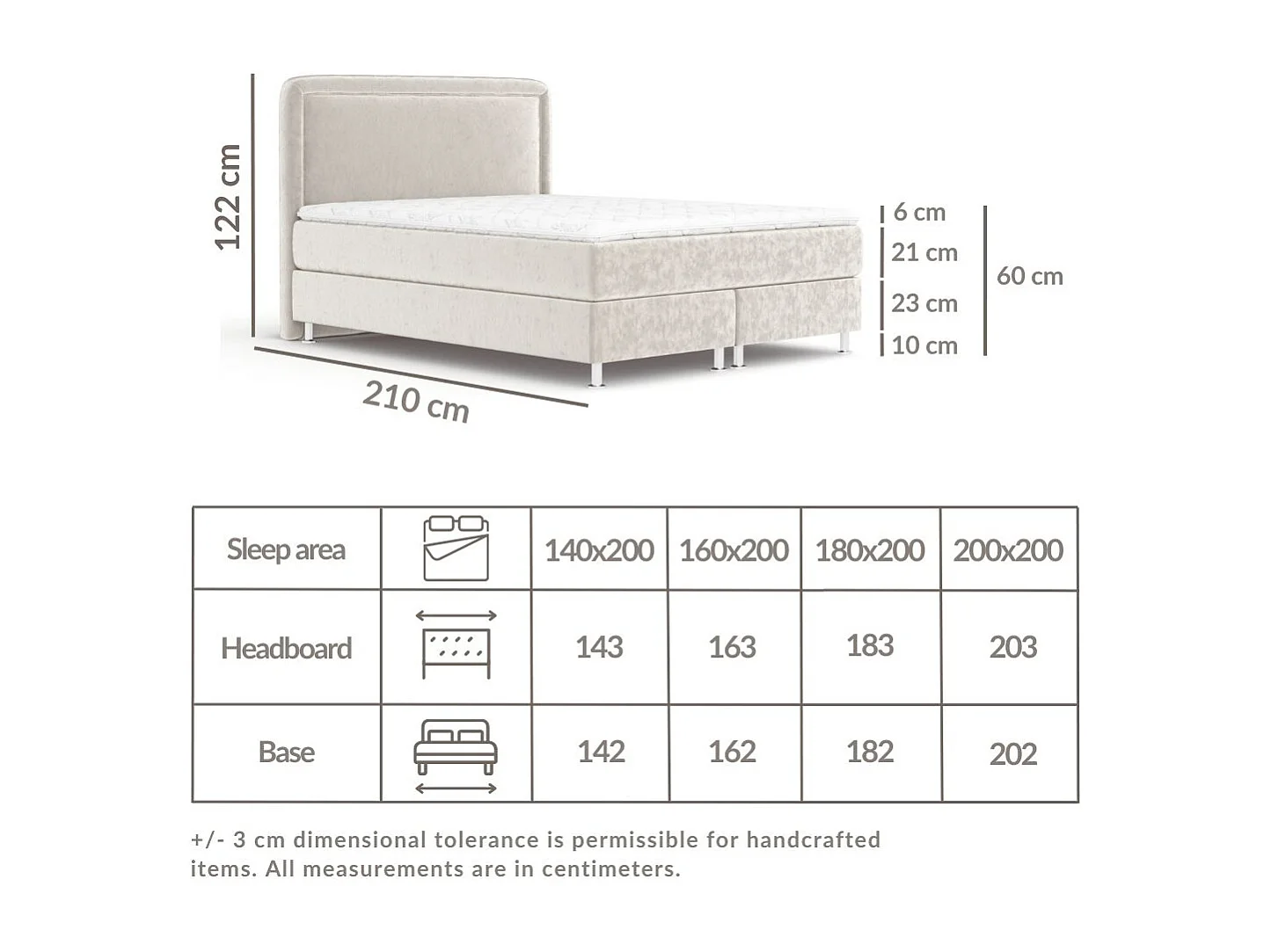 Boxspringbett aus Samtstoff Salvi - Matratze - Toppermatratze - 200x200 cm - grau