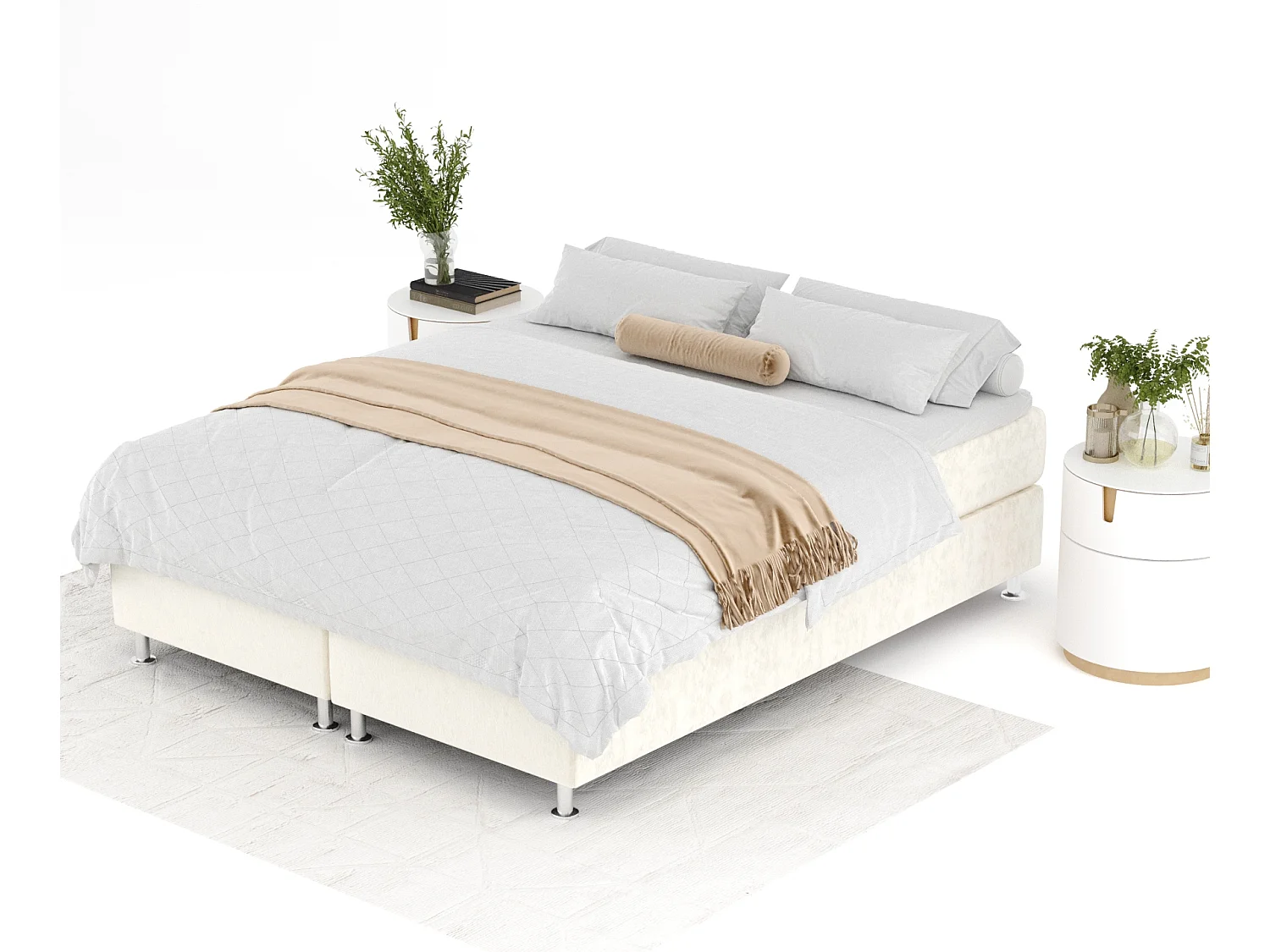 Lit boxspring en tissu velours Sub - matelas - surmatelas - 200x200 cm - creme