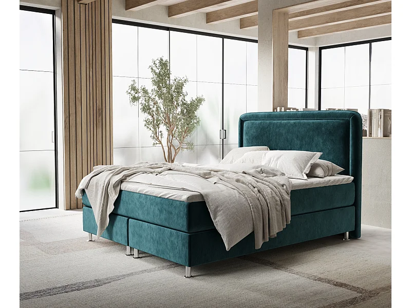 Boxspringbett aus Samtstoff Salvi - Matratze - Toppermatratze - 160x200 cm - türkisfarbe