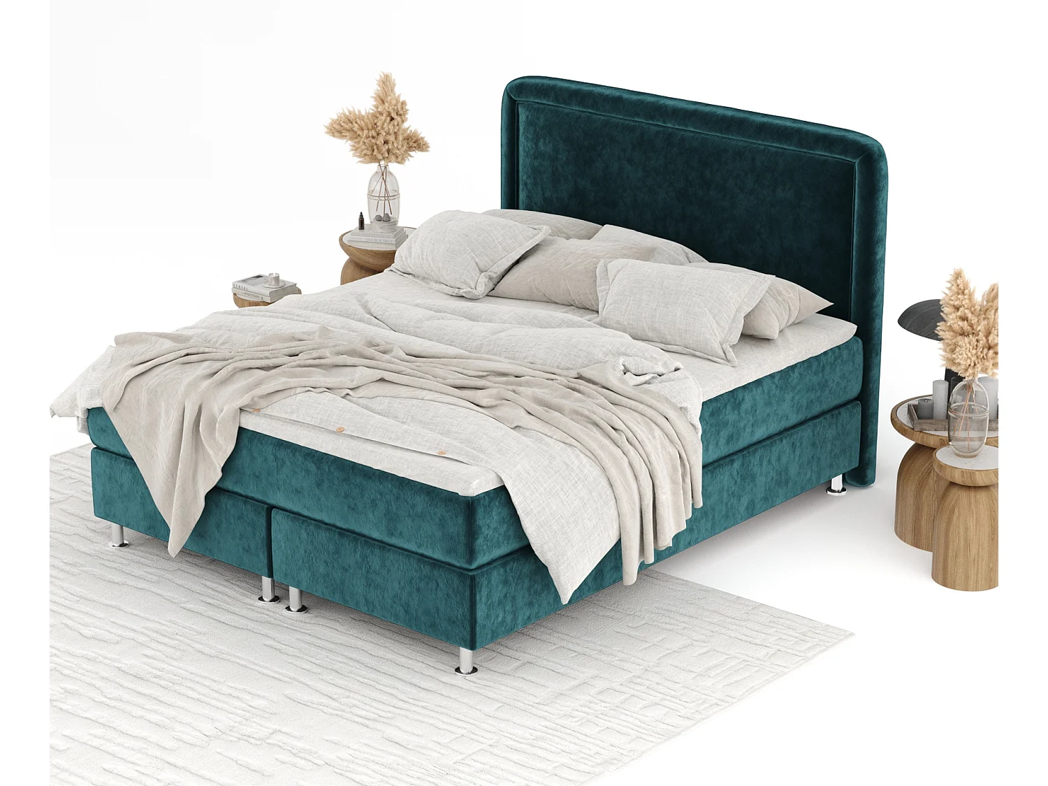 Boxspringbett aus Samtstoff Salvi - Matratze - Toppermatratze - 160x200 cm - türkisfarbe