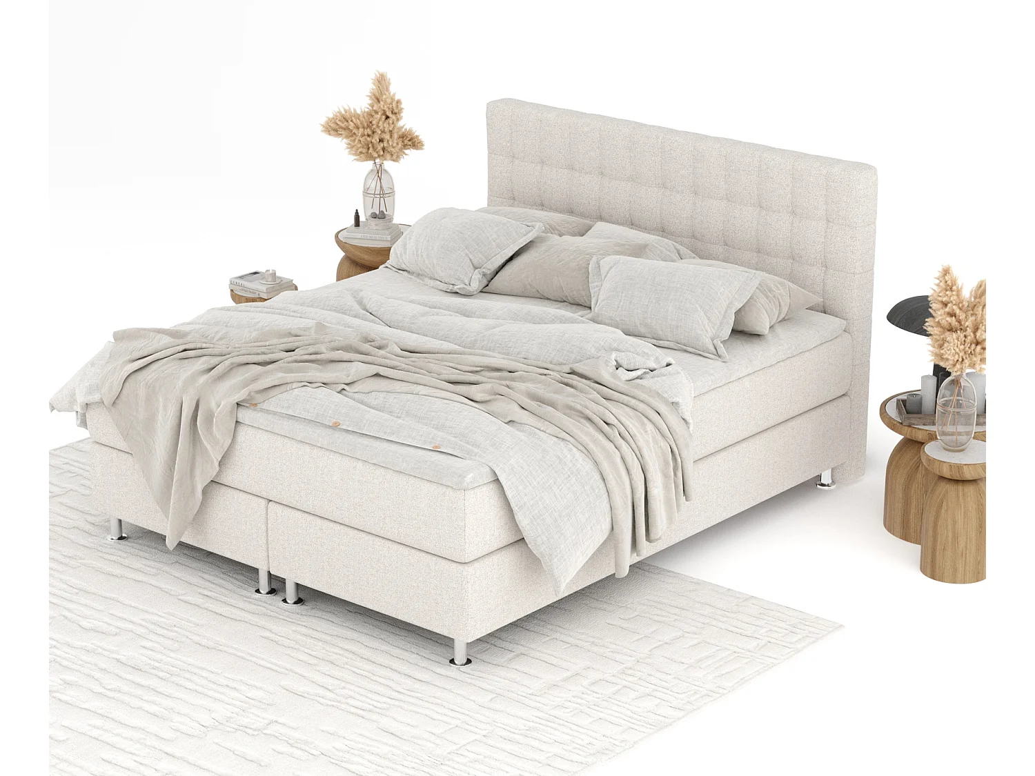 Boxspringbett aus Webstoff Sorrento - Matratze - Toppermatratze - 200x200 cm - beige