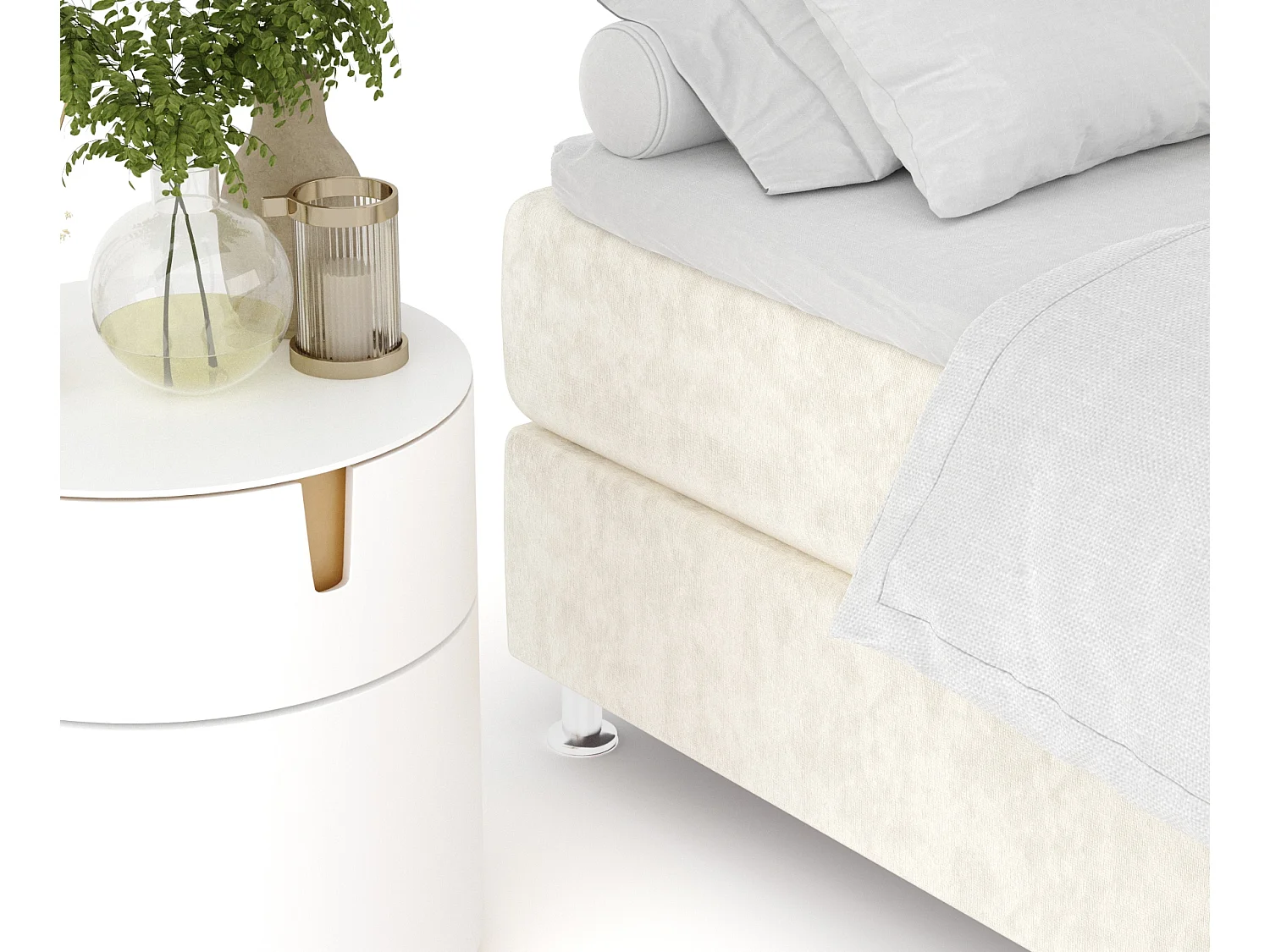 Boxspringbett aus Samtstoff Sub - Matratze - Toppermatratze - 160x200 cm - creme