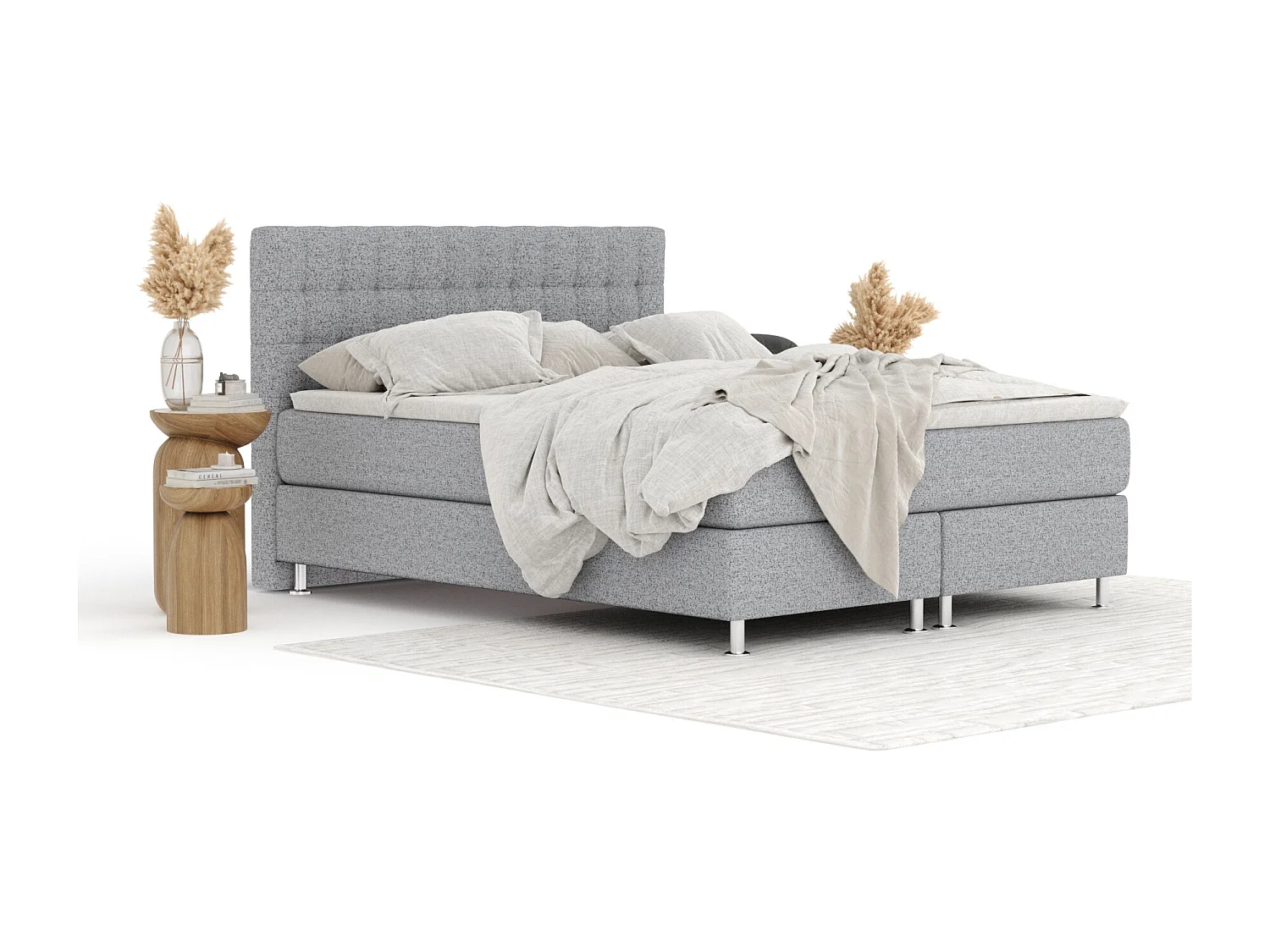 Boxspringbett aus Webstoff Sorrento - Matratze - Toppermatratze - 200x200 cm - grau