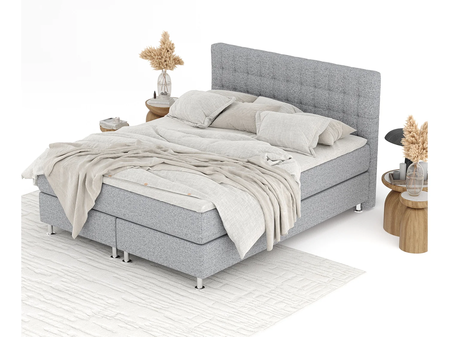 Boxspringbett aus Webstoff Sorrento - Matratze - Toppermatratze - 200x200 cm - grau