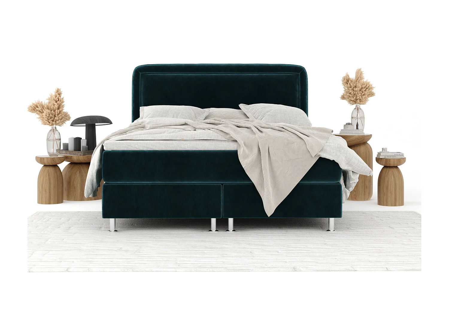 Boxspringbett aus Samtstoff Salvi - Matratze - Toppermatratze - 180x200 cm - türkisfarbe