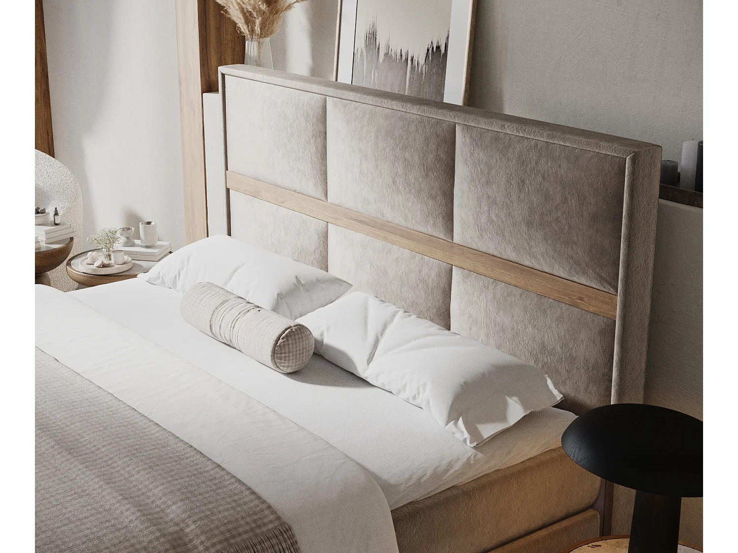 Boxspringbett aus Samtstoff Soto - Matratze - Toppermatratze - 160x200 cm - taupe