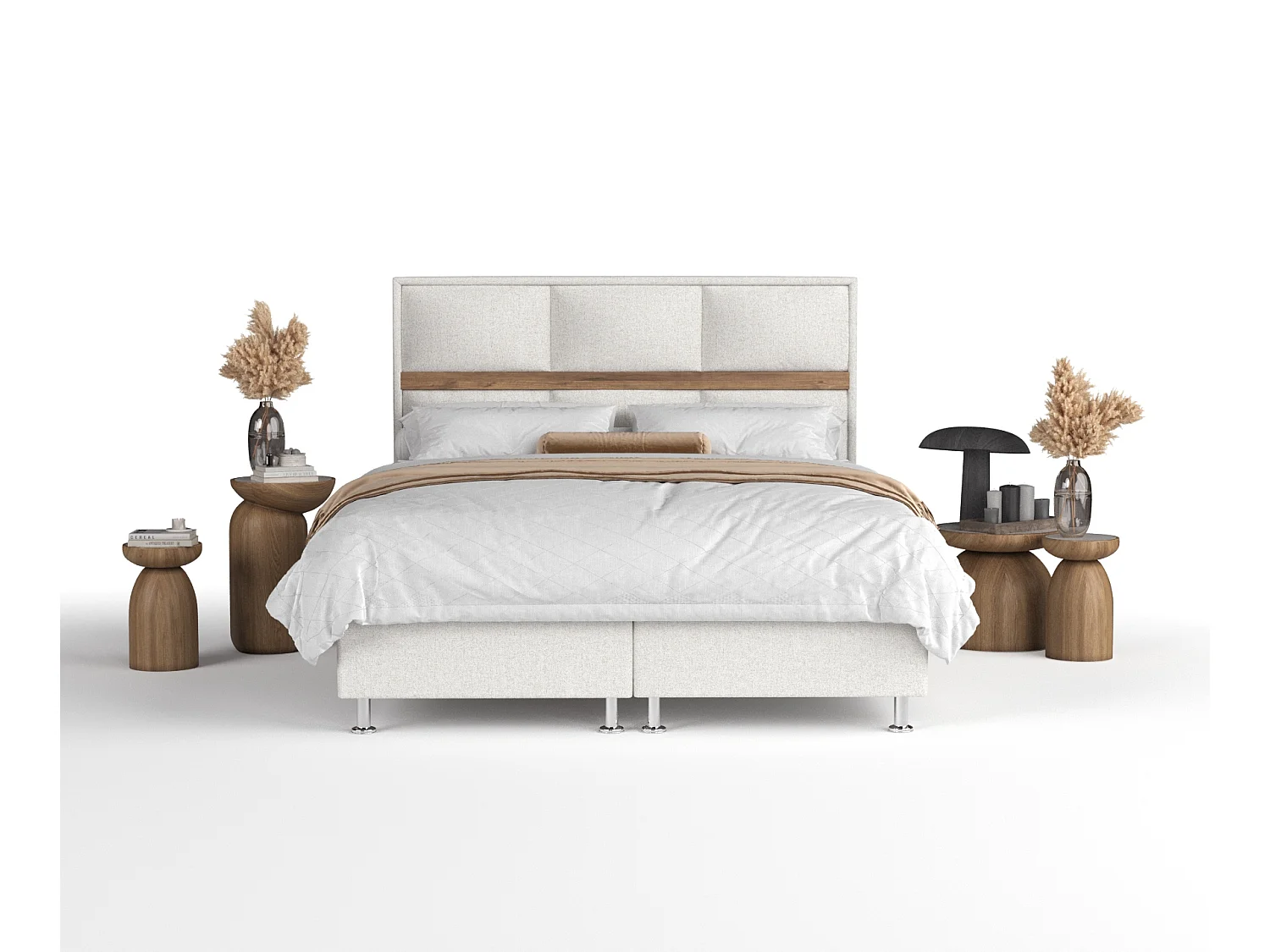 Boxspringbett aus Webstoff Soto - Matratze - Toppermatratze - 160x200 cm - beige