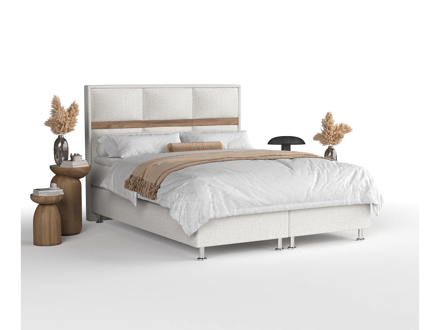 Boxspringbett aus Webstoff Soto - Matratze - Toppermatratze - 160x200 cm - beige