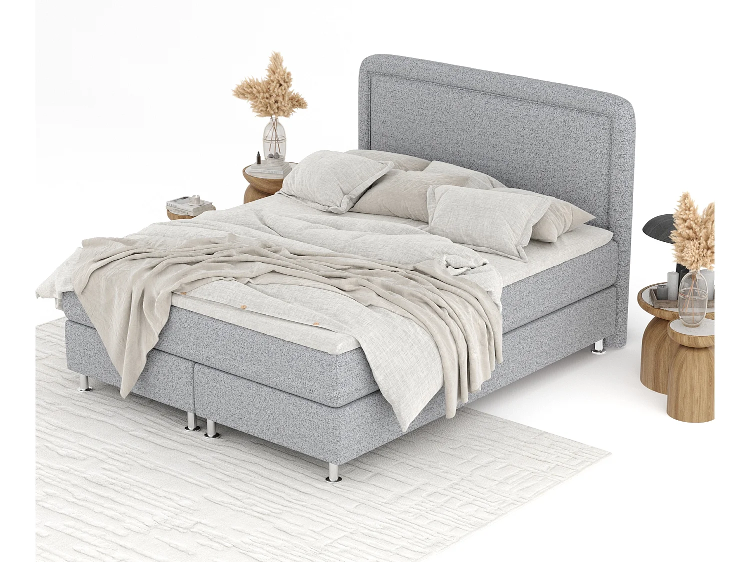 Boxspringbett aus Webstoff Salvi - Matratze - Toppermatratze - 200x200 cm - grau
