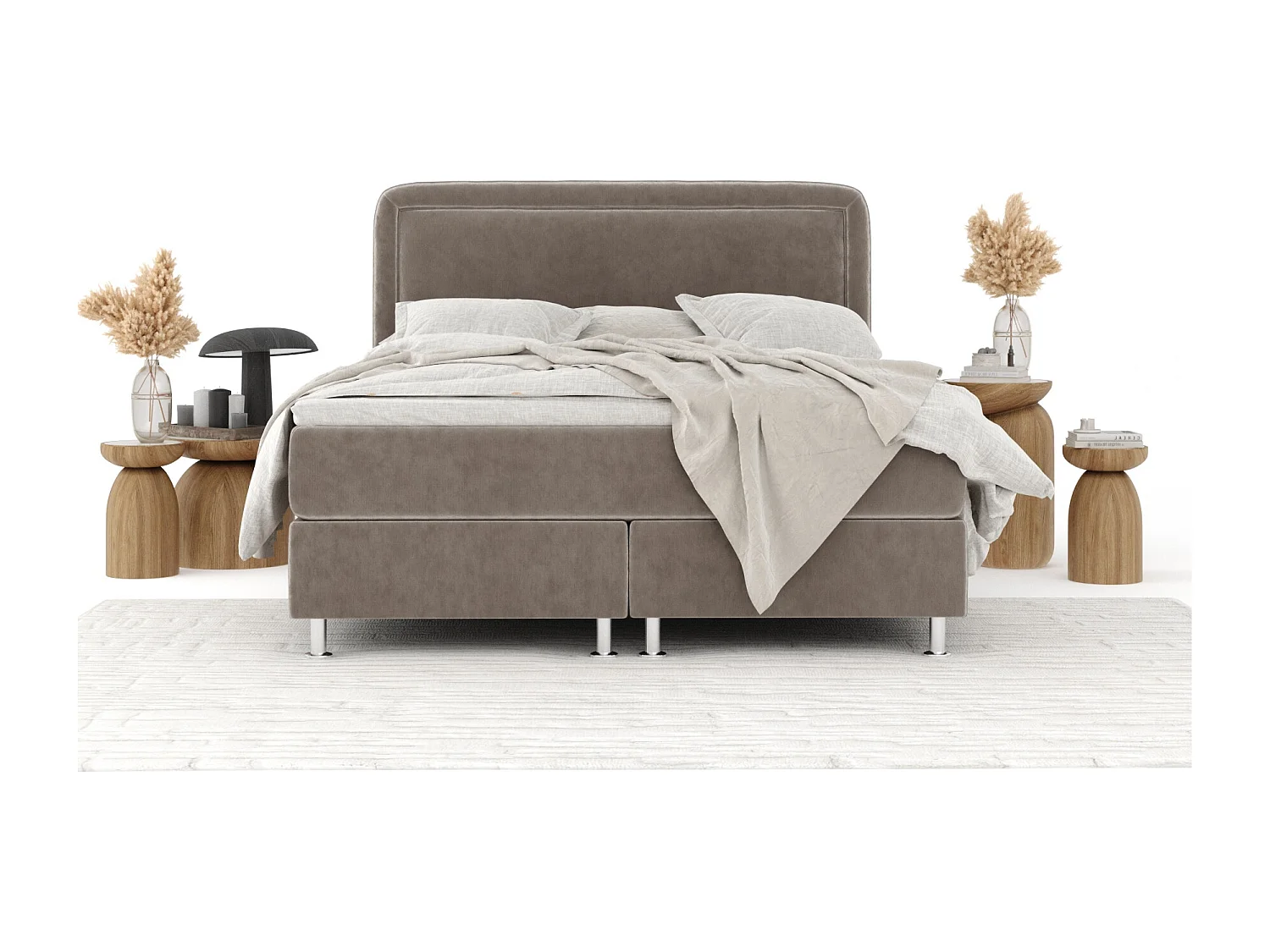 Boxspringbett aus Samtstoff Salvi - Matratze - Toppermatratze - 140x200 cm - taupe