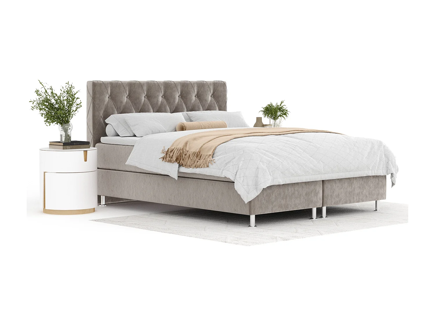 Lit boxspring en tissu velours Otus - matelas - surmatelas - 160x200 cm - taupe