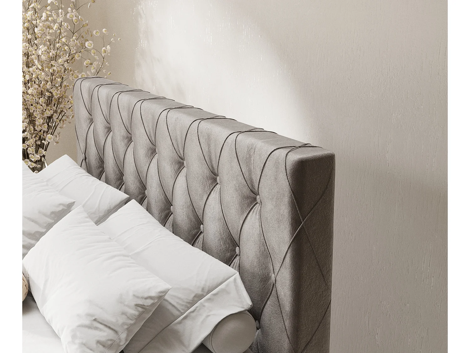 Boxspringbett aus Samtstoff Otus - Matratze - Toppermatratze - 160x200 cm - taupe