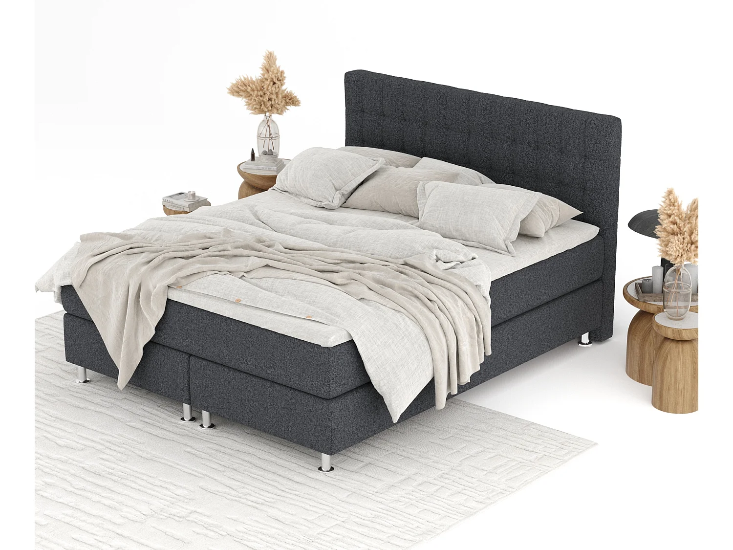 Boxspringbett aus Webstoff Sorrento - Matratze - Toppermatratze - 200x200 cm - schwarz