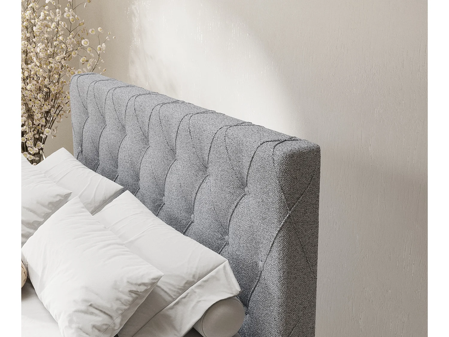 Boxspringbett aus Webstoff Otus - Matratze - Toppermatratze - 200x200 cm - hellgrau