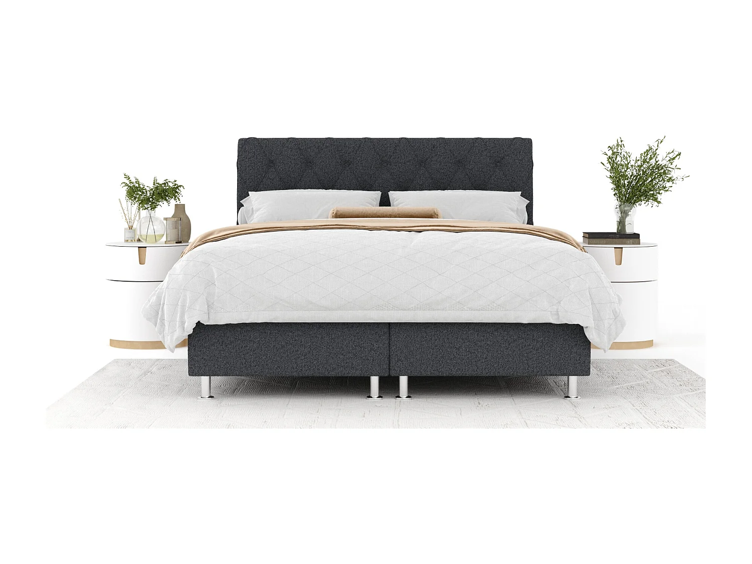 Lit boxspring en toile tissée Otus - matelas - surmatelas - 160x200 cm - noir