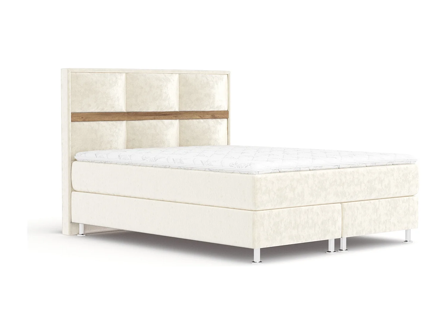 Boxspringbett aus Samtstoff Soto - Matratze - Toppermatratze - 140x200 cm - creme