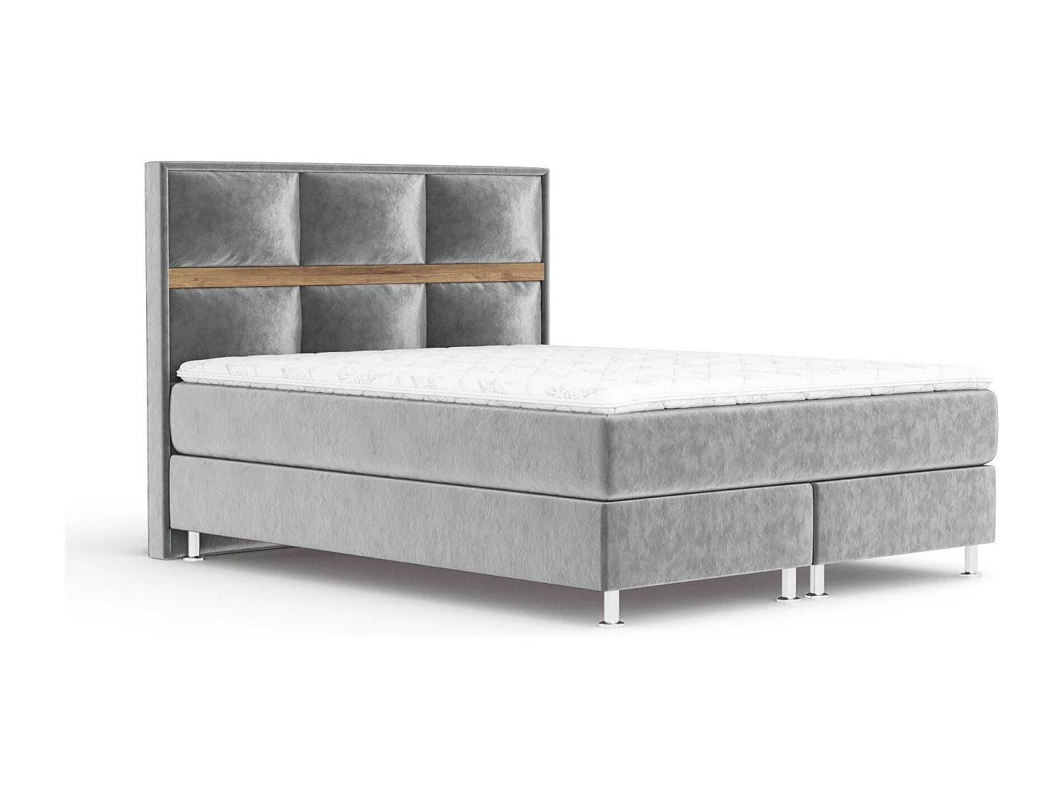 Boxspringbett aus Samtstoff Soto - Matratze - Toppermatratze - 200x200 cm - grau