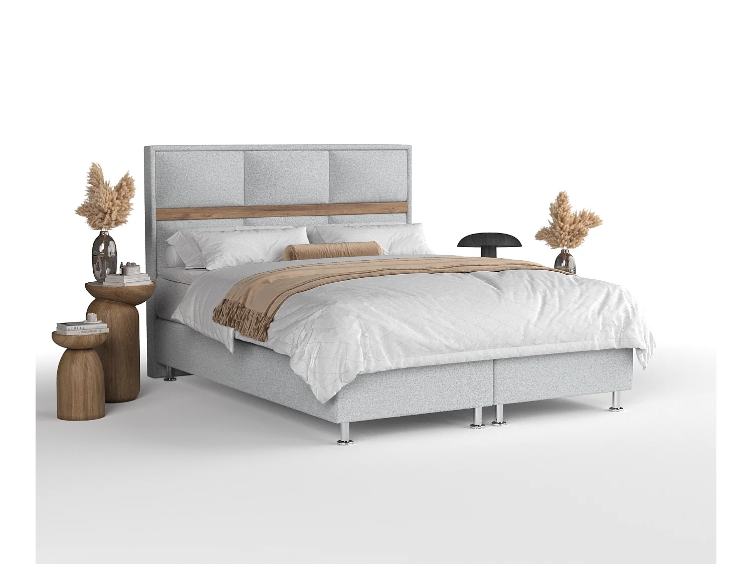 Lit boxspring en toile tissée Soto - matelas - surmatelas - 160x200 cm - gris clair