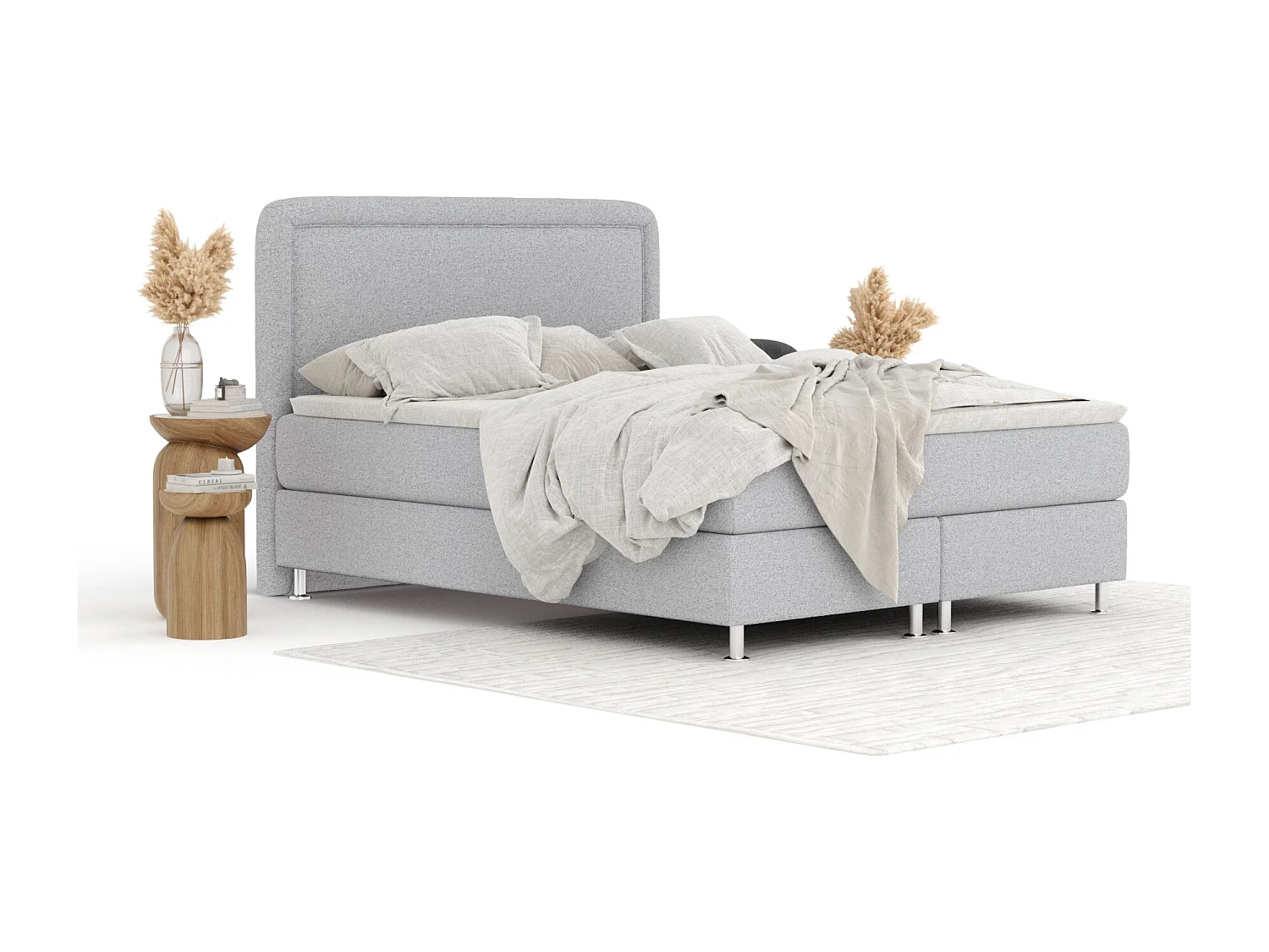 Boxspringbett aus Webstoff Salvi - Matratze - Toppermatratze - 140x200 cm - hellgrau