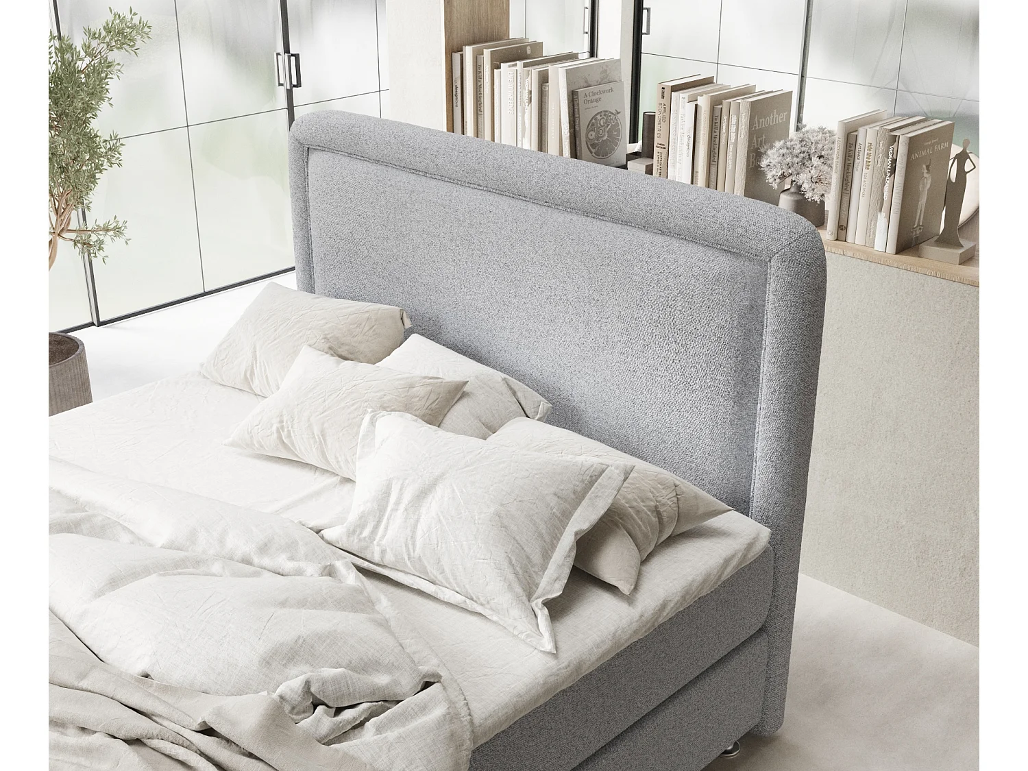 Boxspringbett aus Webstoff Salvi - Matratze - Toppermatratze - 140x200 cm - hellgrau