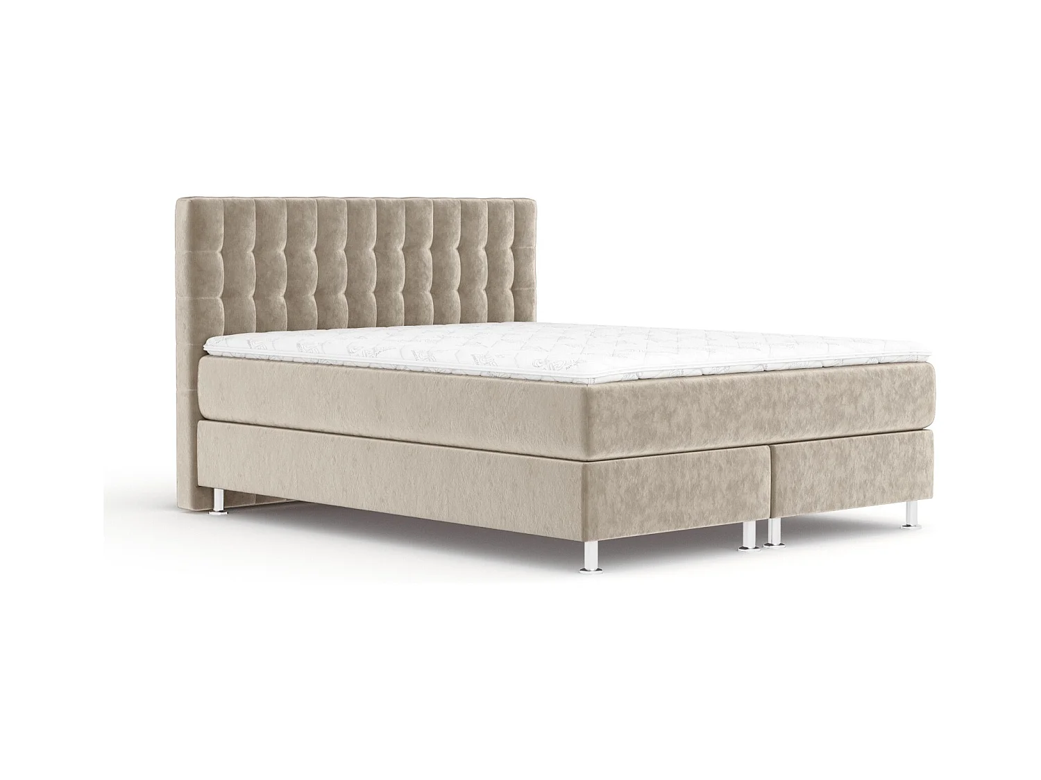 Boxspringbett aus Samtstoff Sorrento - Matratze - Toppermatratze - 160x200 cm - beige