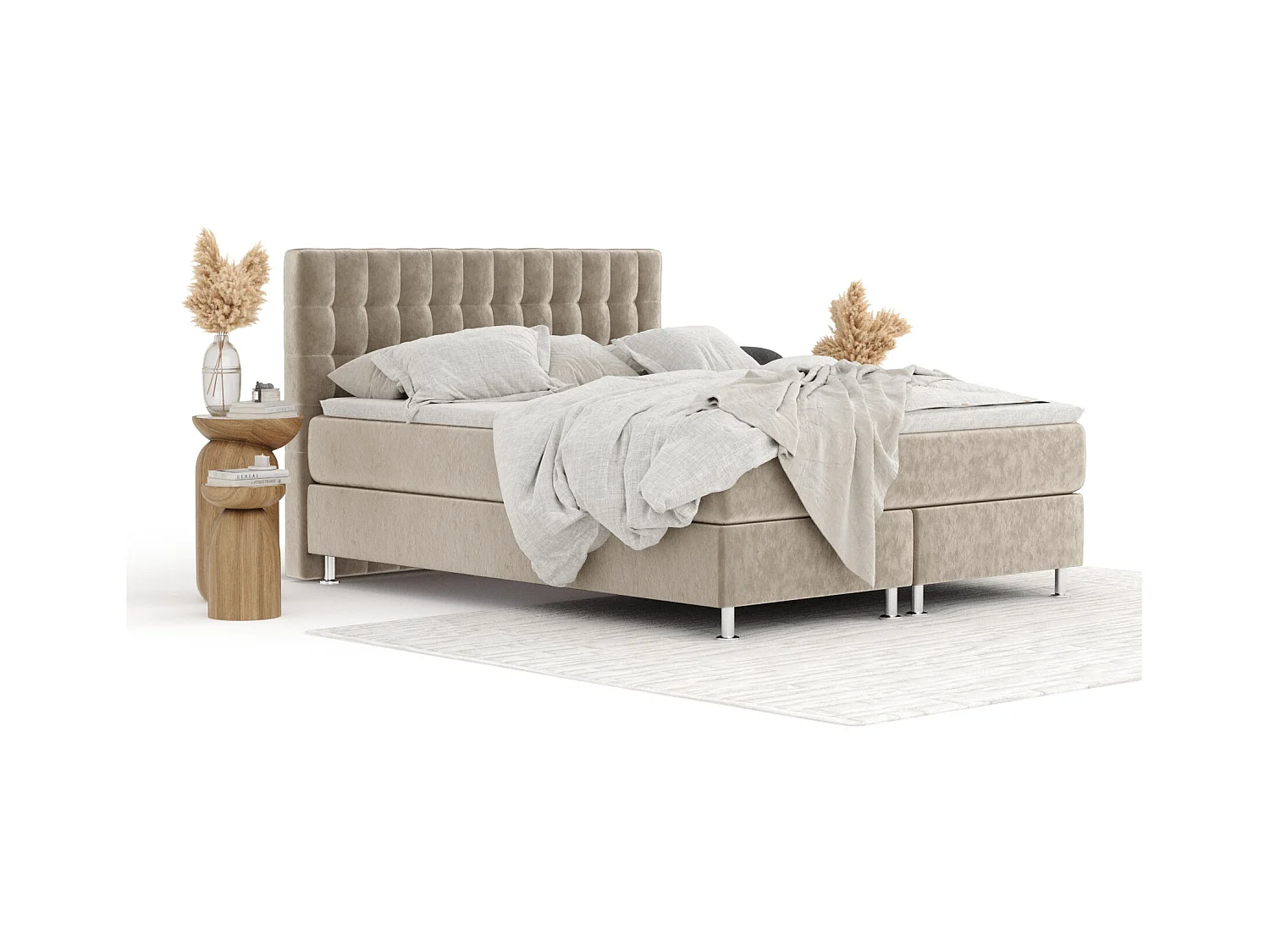 Boxspringbett aus Samtstoff Sorrento - Matratze - Toppermatratze - 160x200 cm - beige