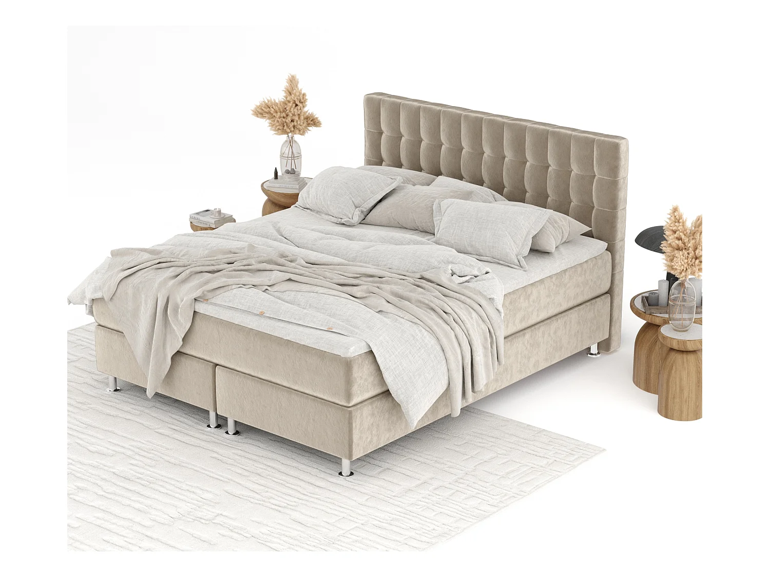 Boxspringbett aus Samtstoff Sorrento - Matratze - Toppermatratze - 160x200 cm - beige