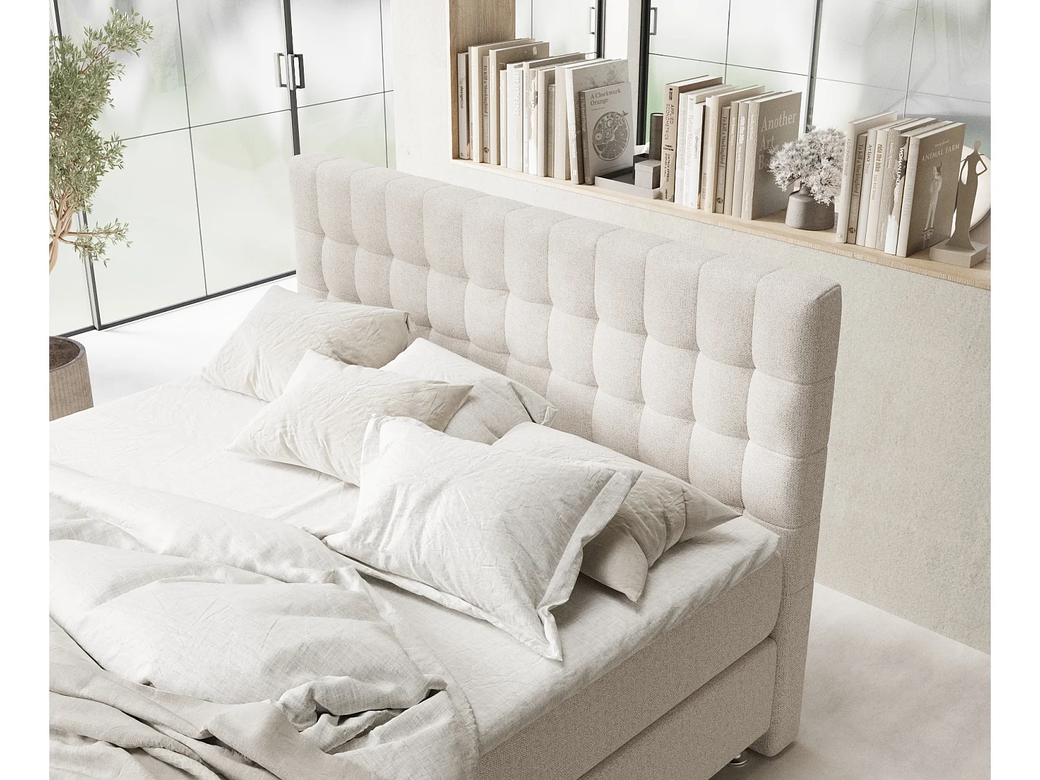 Boxspringbett aus Webstoff Sorrento - Matratze - Toppermatratze - 140x200 cm - beige