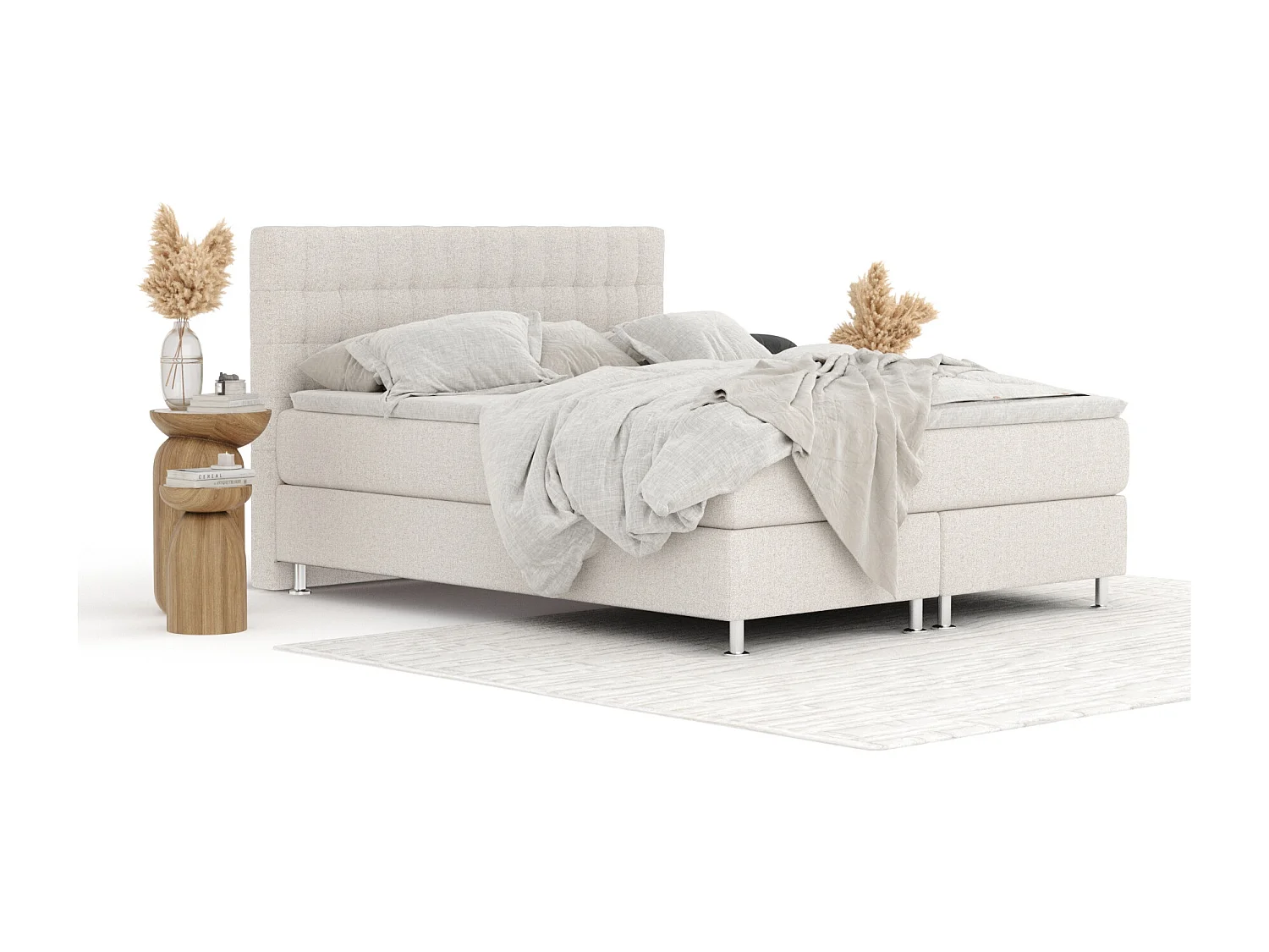 Boxspringbett aus Webstoff Sorrento - Matratze - Toppermatratze - 140x200 cm - beige