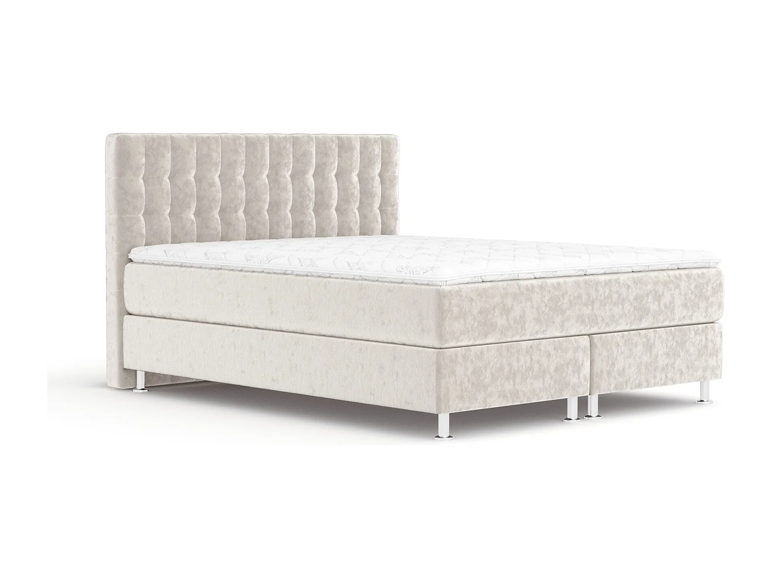 Boxspringbett aus Samtstoff Sorrento - Matratze - Toppermatratze - 140x200 cm - hellbeige