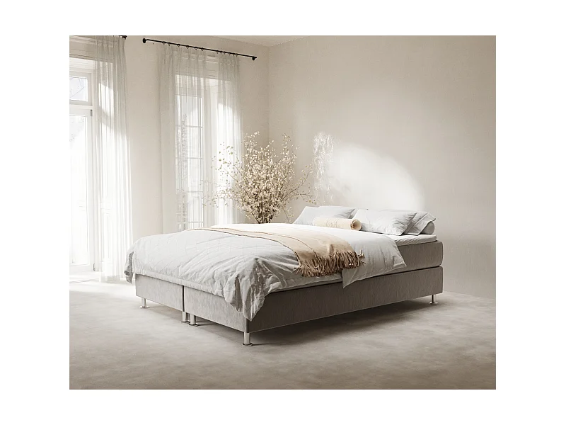Lit boxspring en tissu velours Sub - matelas - surmatelas - 140x200 cm - taupe