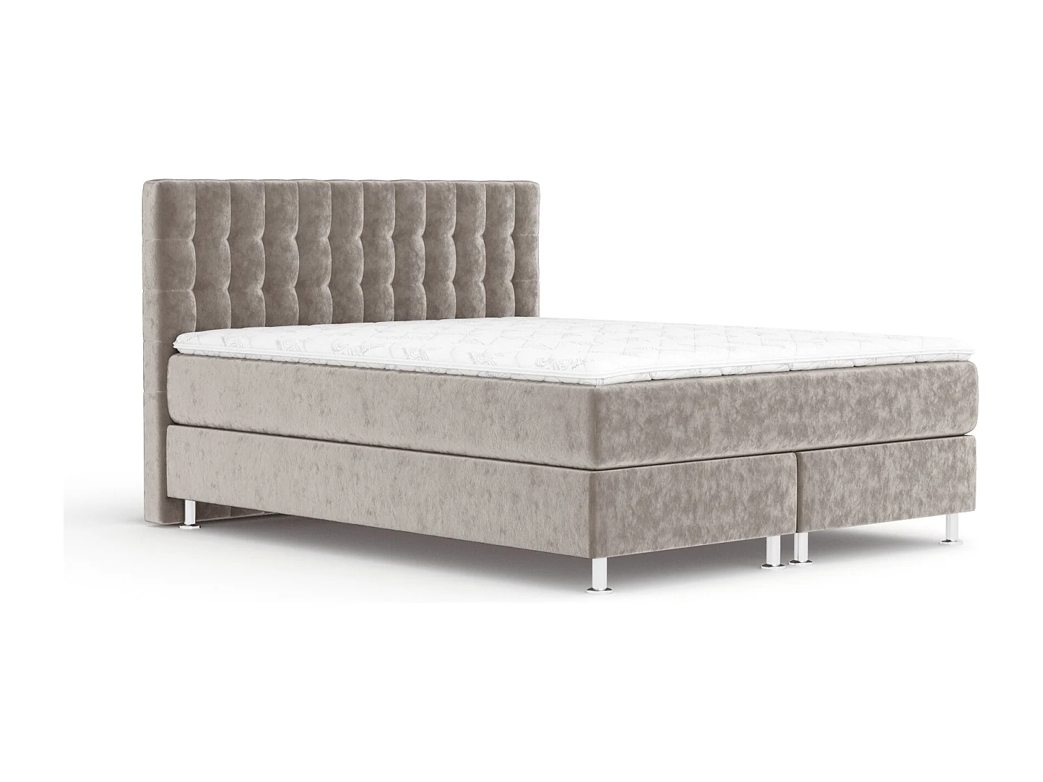 Boxspringbett aus Samtstoff Sorrento - Matratze - Toppermatratze - 200x200 cm - taupe