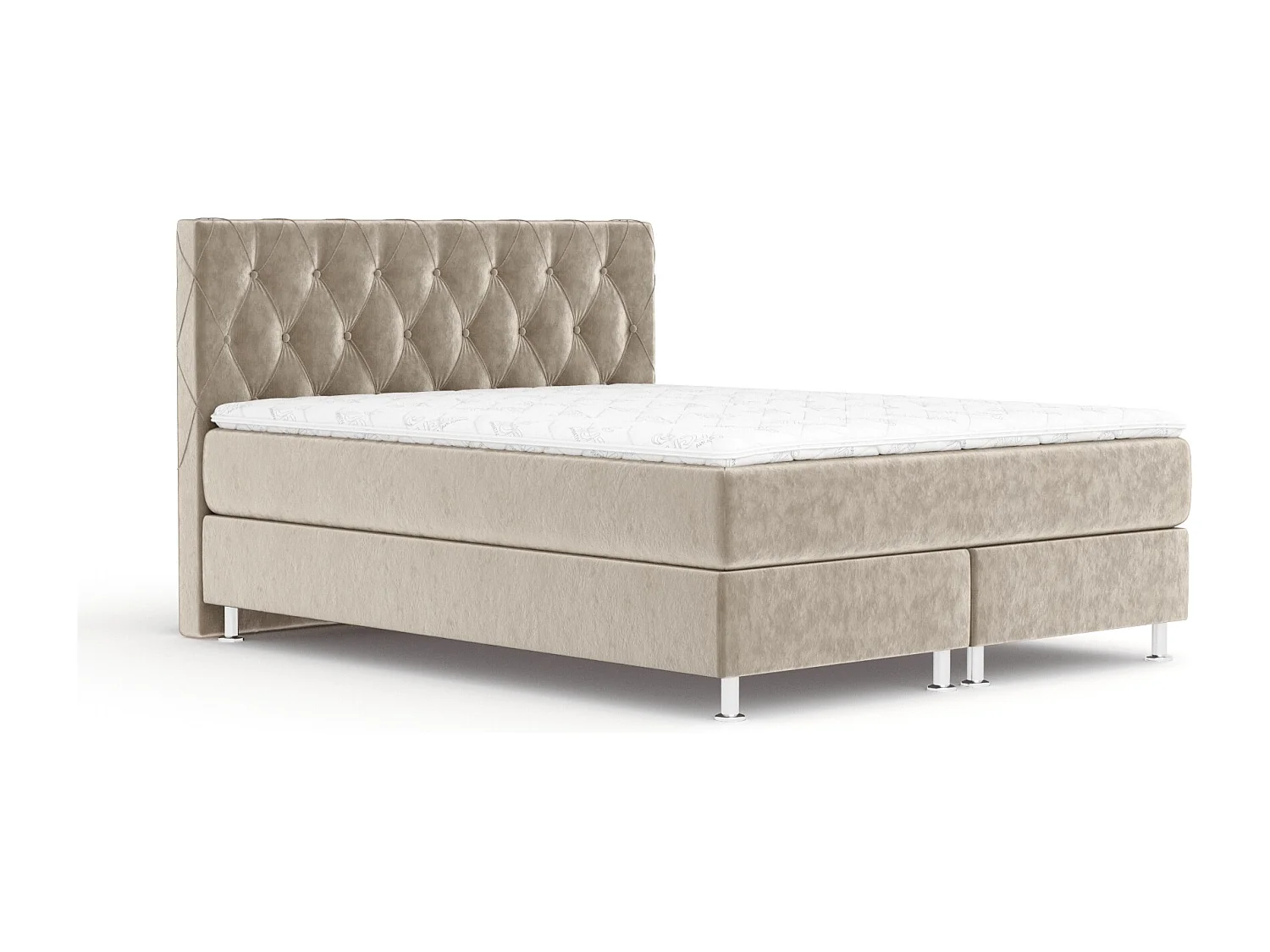 Lit boxspring en tissu velours Otus - matelas - surmatelas - 140x200 cm - beige