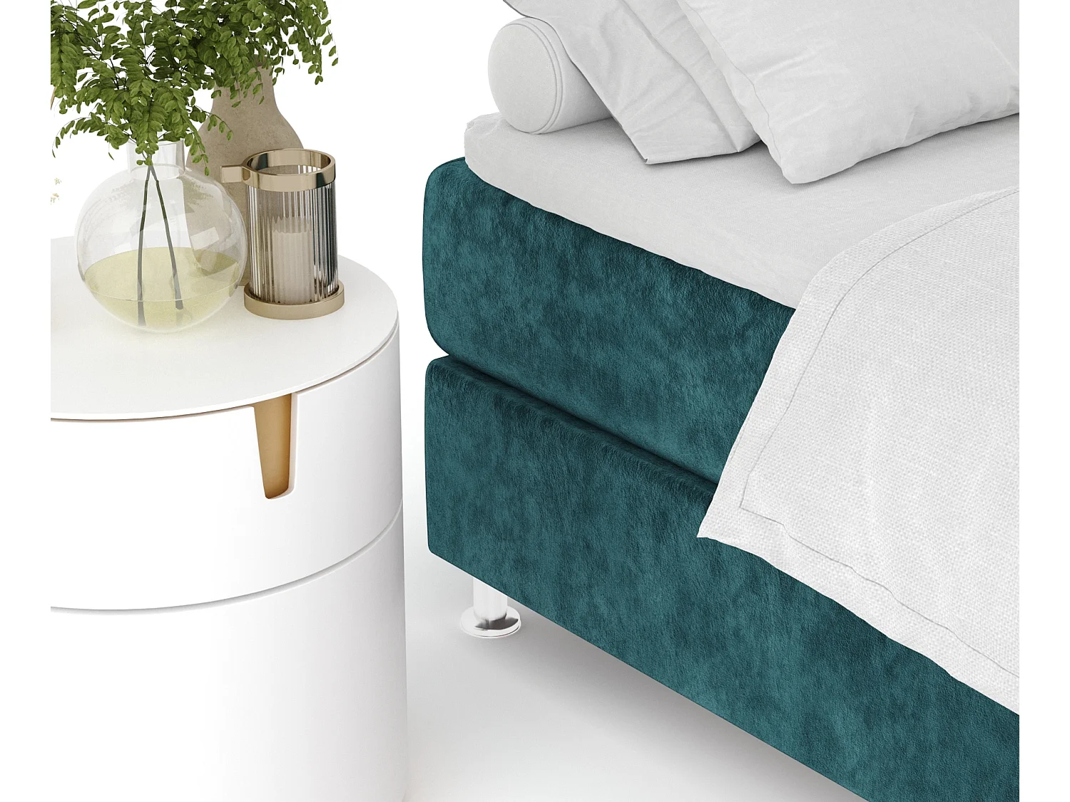 Boxspringbett aus Samtstoff Sub - Matratze - Toppermatratze - 160x200 cm - türkisfarbe