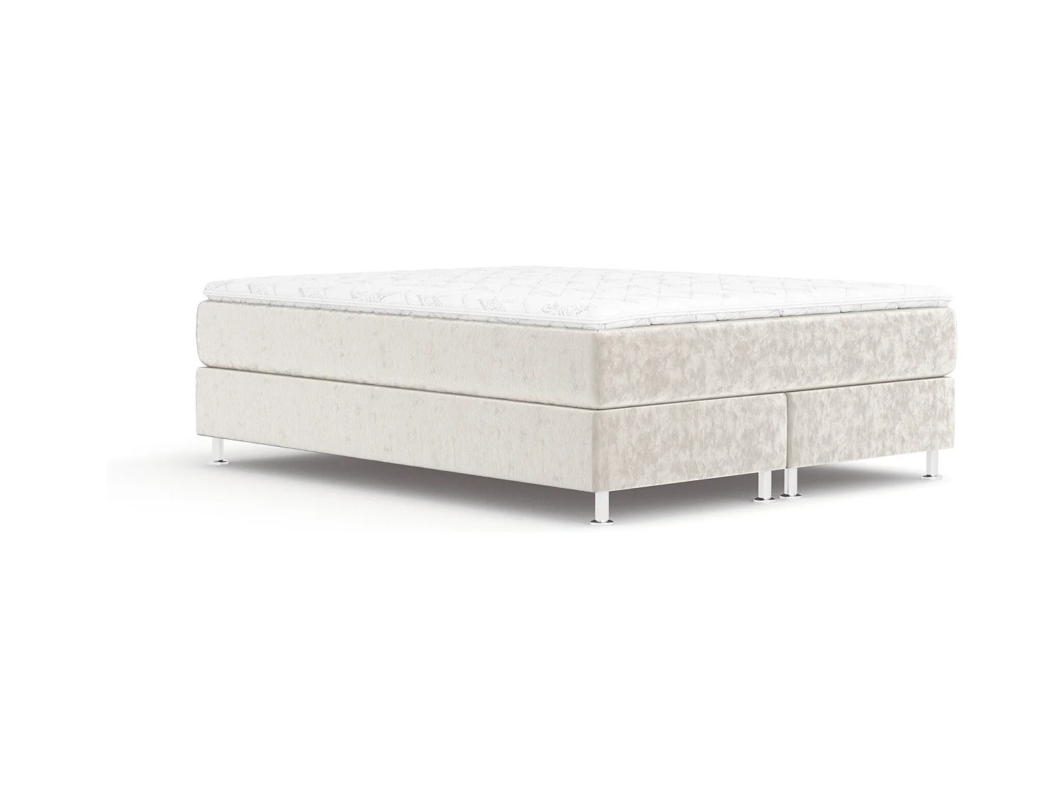 Boxspringbett aus Samtstoff Sub - Matratze - Toppermatratze - 140x200 cm - hellbeige