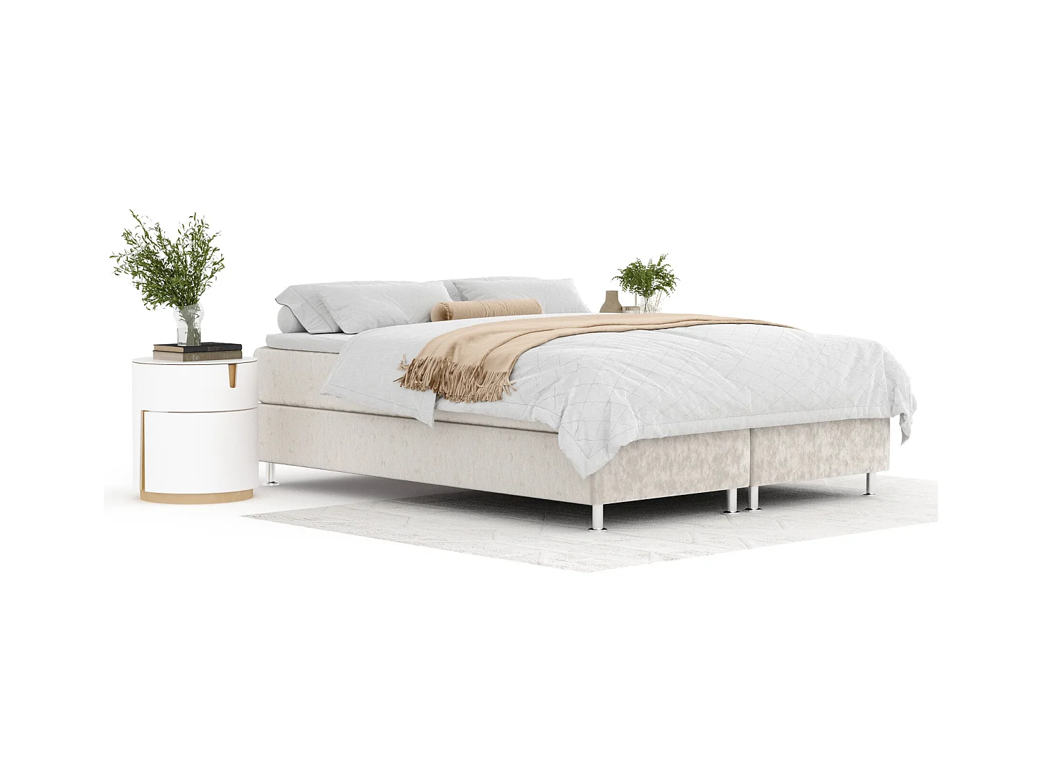 Boxspringbett aus Samtstoff Sub - Matratze - Toppermatratze - 140x200 cm - hellbeige