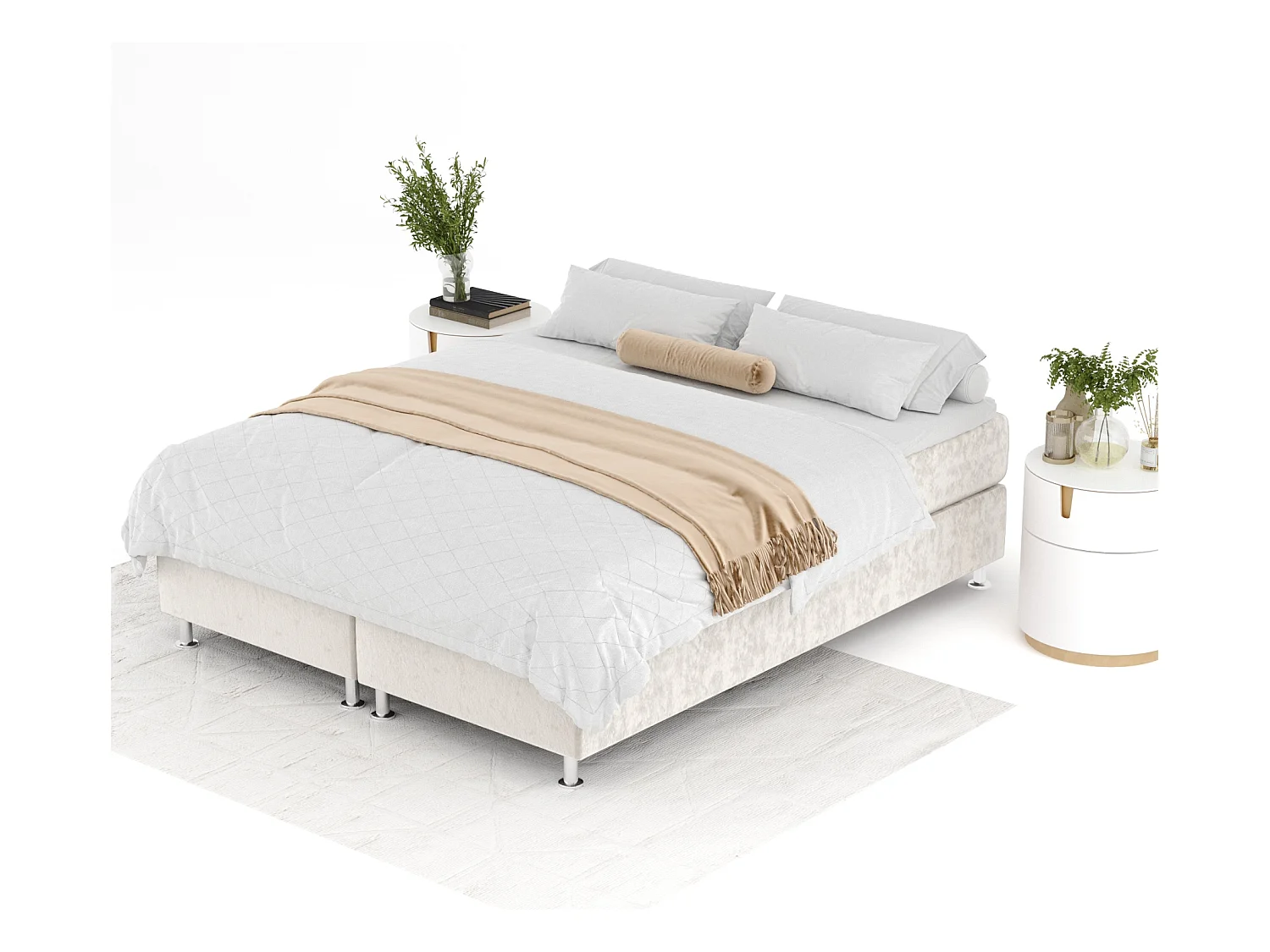 Boxspringbett aus Samtstoff Sub - Matratze - Toppermatratze - 140x200 cm - hellbeige