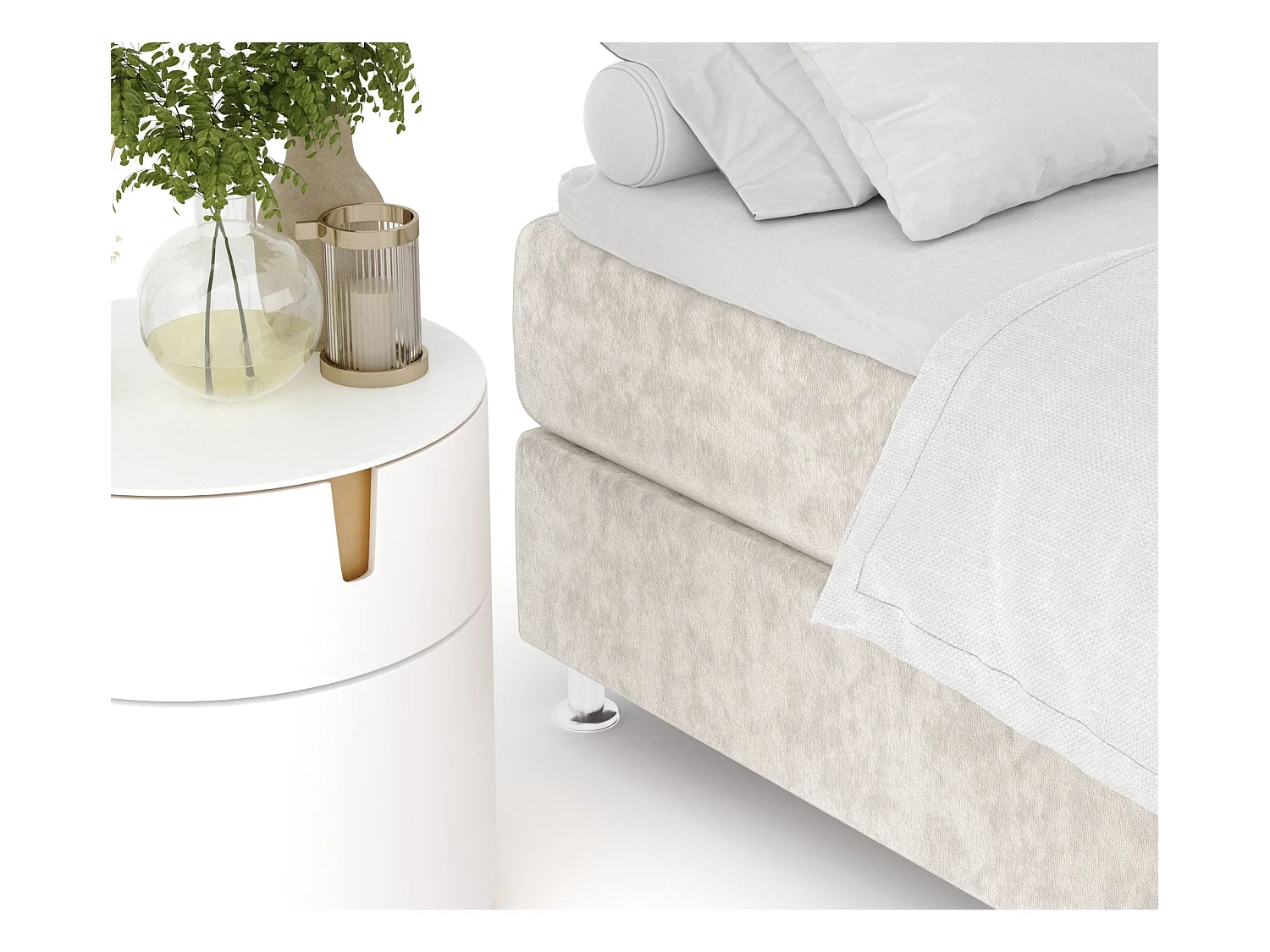 Boxspringbett aus Samtstoff Sub - Matratze - Toppermatratze - 140x200 cm - hellbeige
