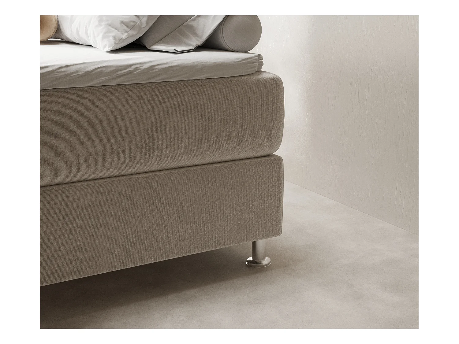 Boxspringbett aus Samtstoff Sub - Matratze - Toppermatratze - 140x200 cm - hellbeige