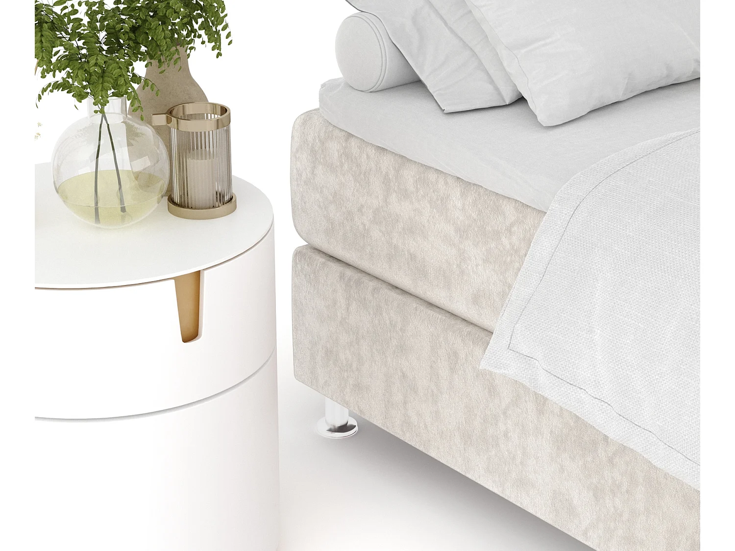 Łóżko boxspring w tkaninie welwetowej  Sub - materac - topper - 140x200 cm - jasnobeżowy