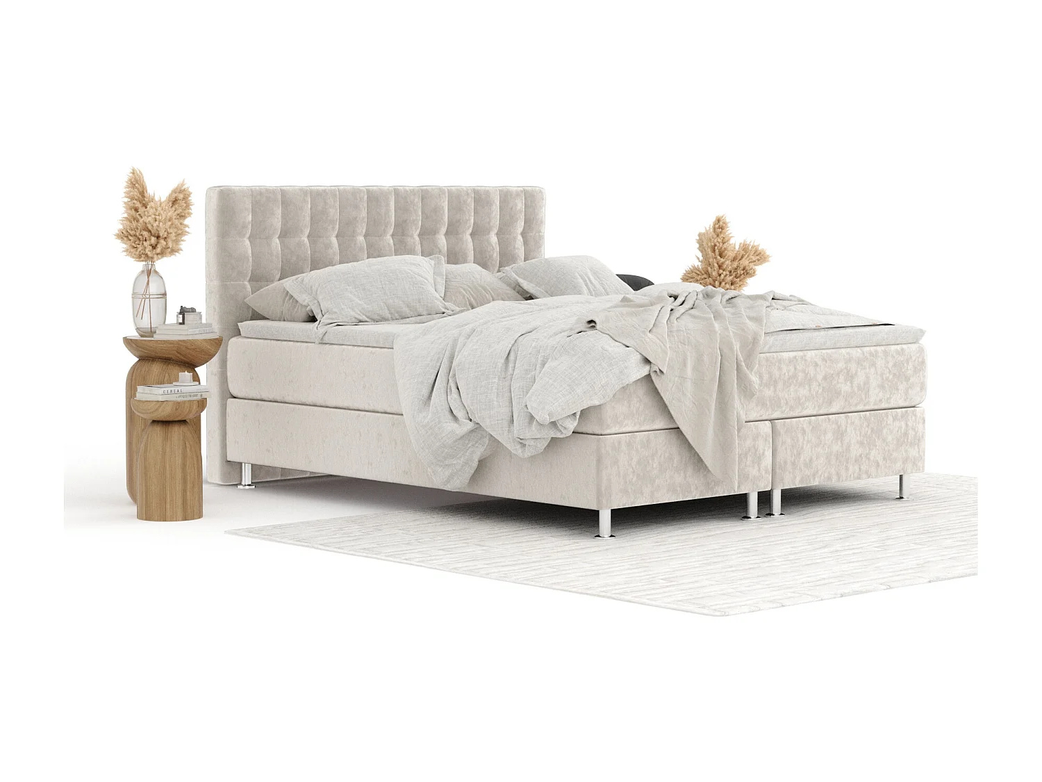 Lit boxspring en tissu velours Sorrento - matelas - surmatelas - 140x200 cm - beige clair