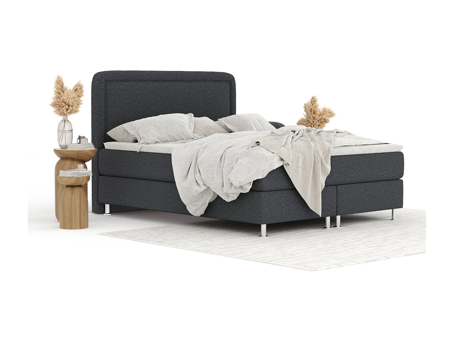 Boxspringbett aus Webstoff Salvi - Matratze - Toppermatratze - 160x200 cm - schwarz