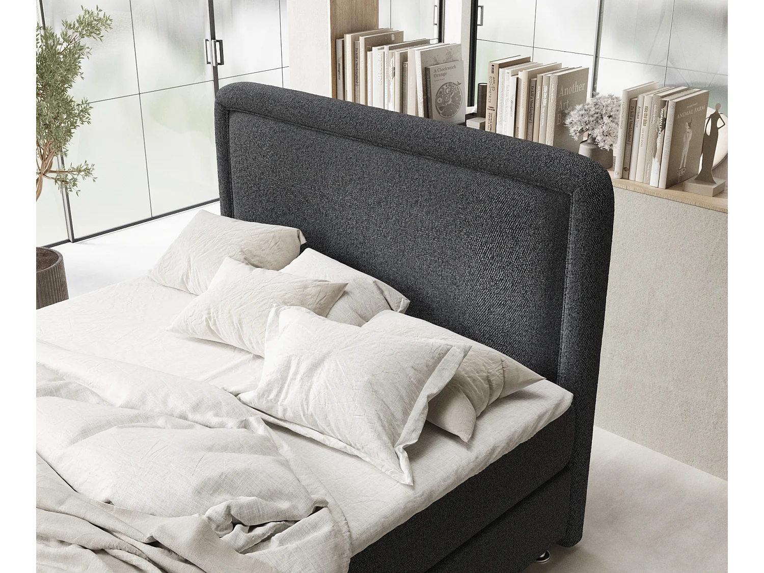 Boxspringbett aus Webstoff Salvi - Matratze - Toppermatratze - 160x200 cm - schwarz